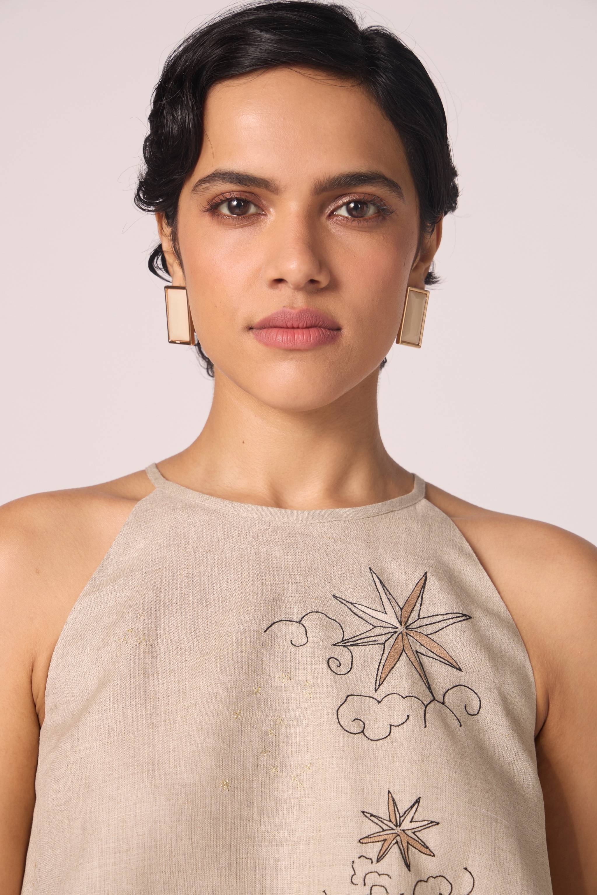 Maarah Beige Linen Halter Top - Image 4