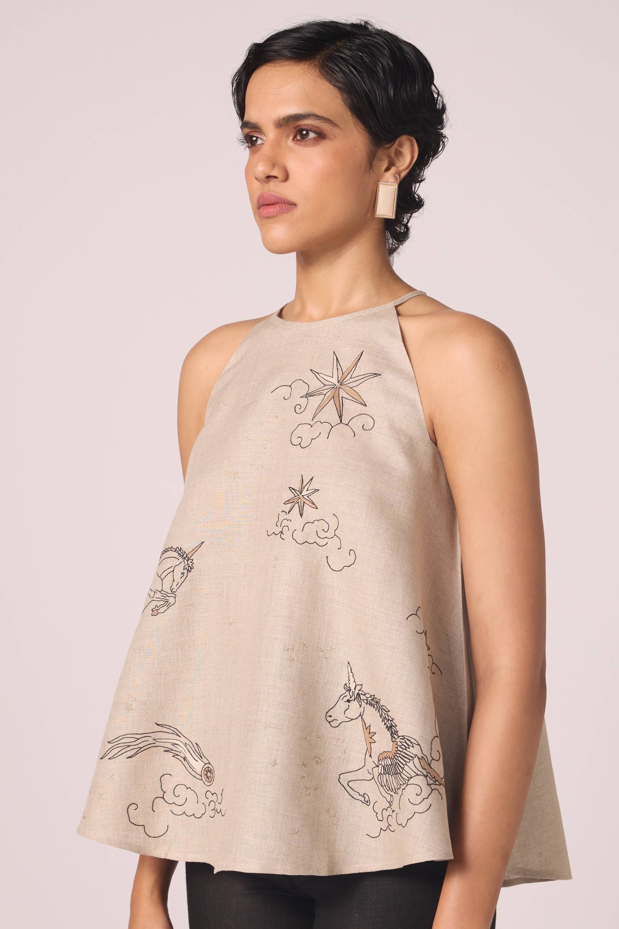 Maarah Beige Linen Halter Top - Image 9