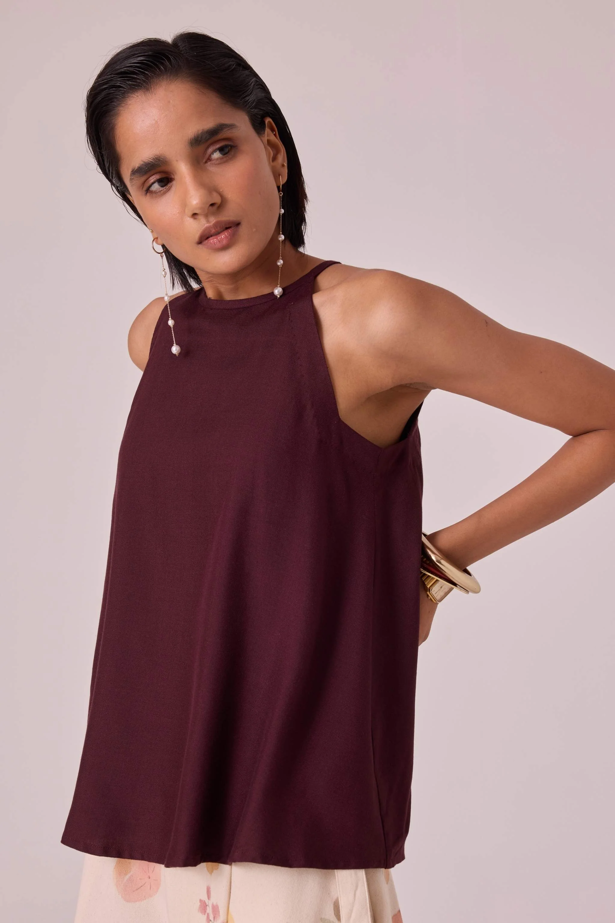 Maarah Wine Silk Halter Top - Image 3
