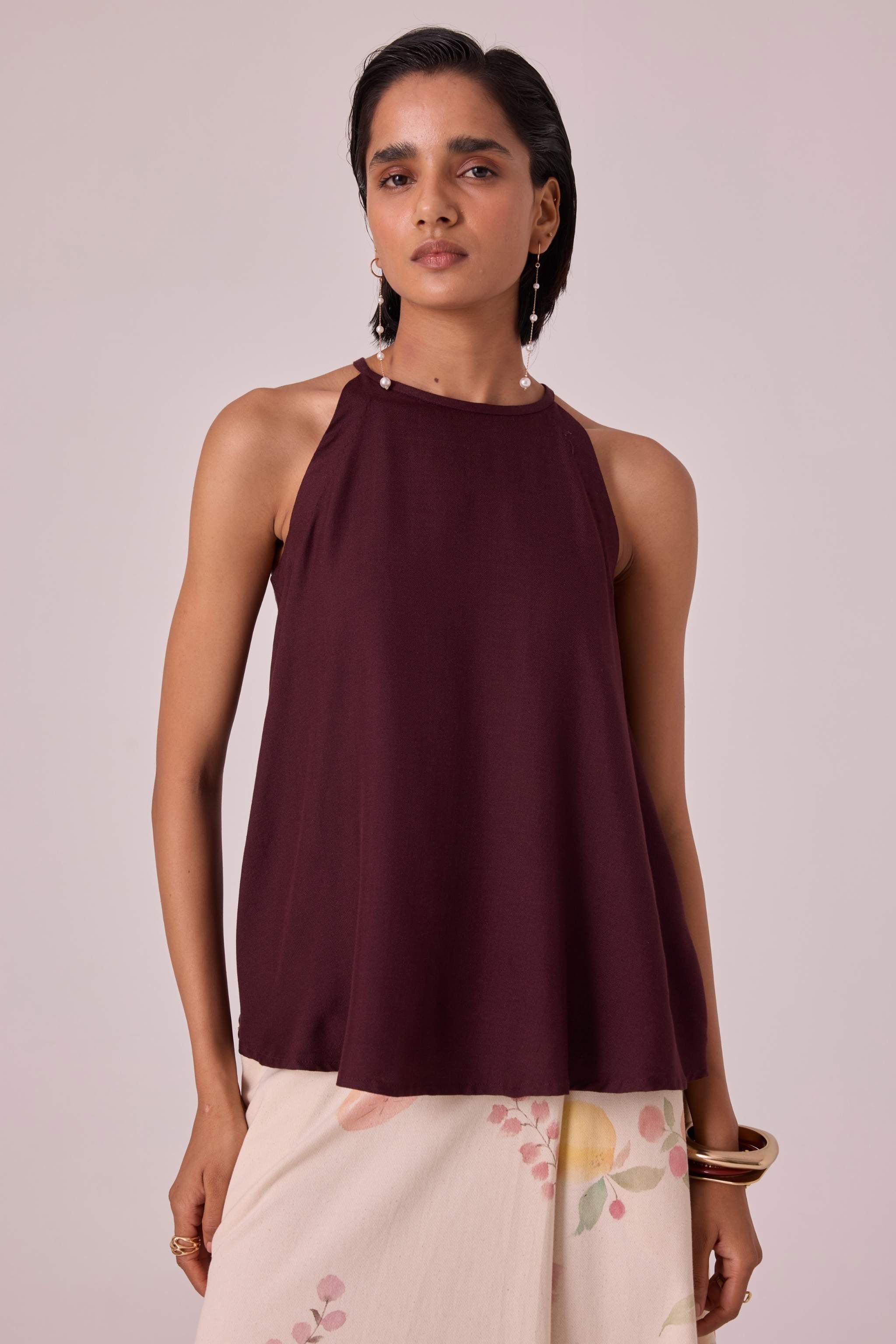 Maarah Wine Silk Halter Top - Image 4