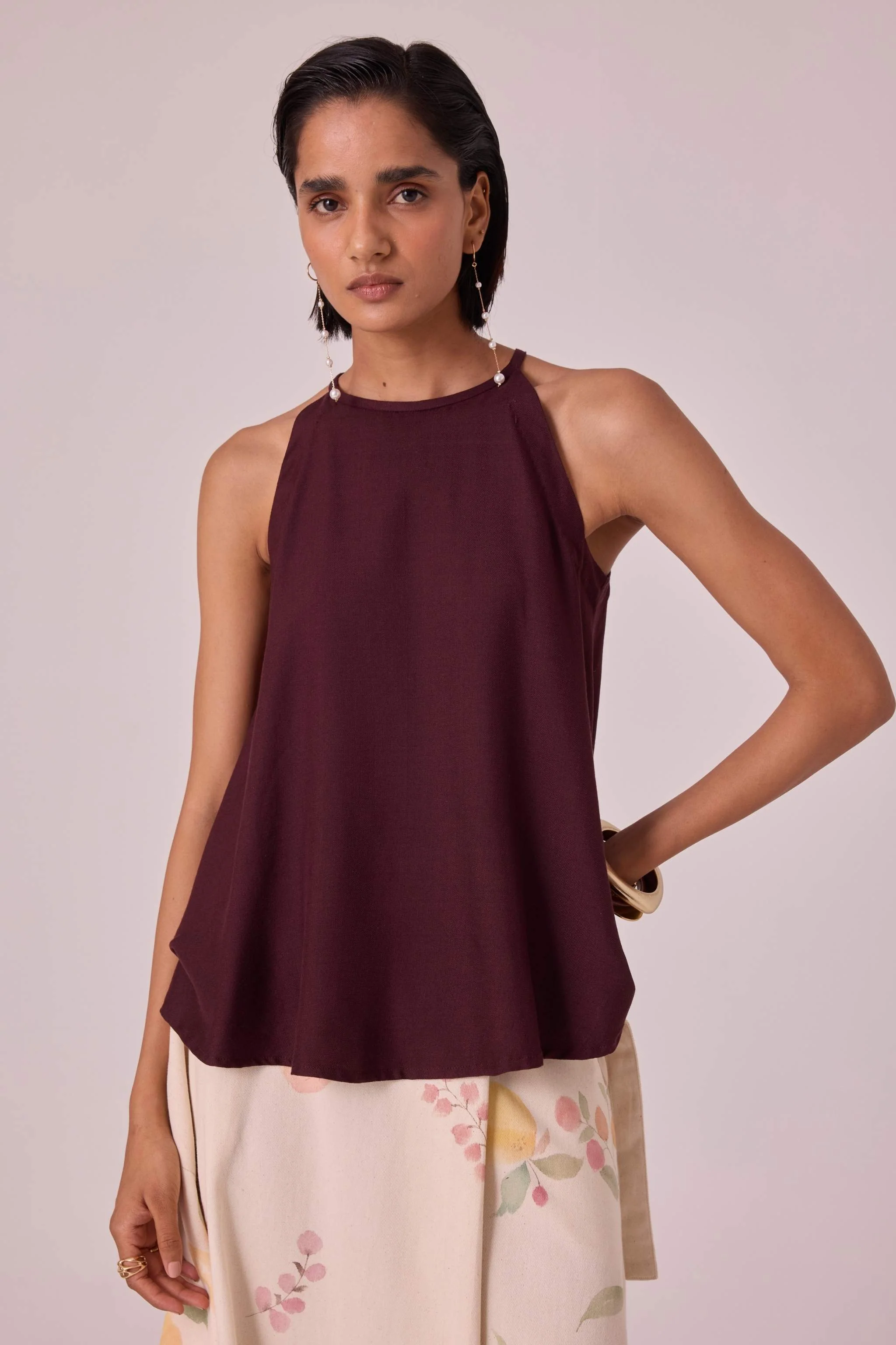 Maarah Wine Silk Halter Top - Image 6