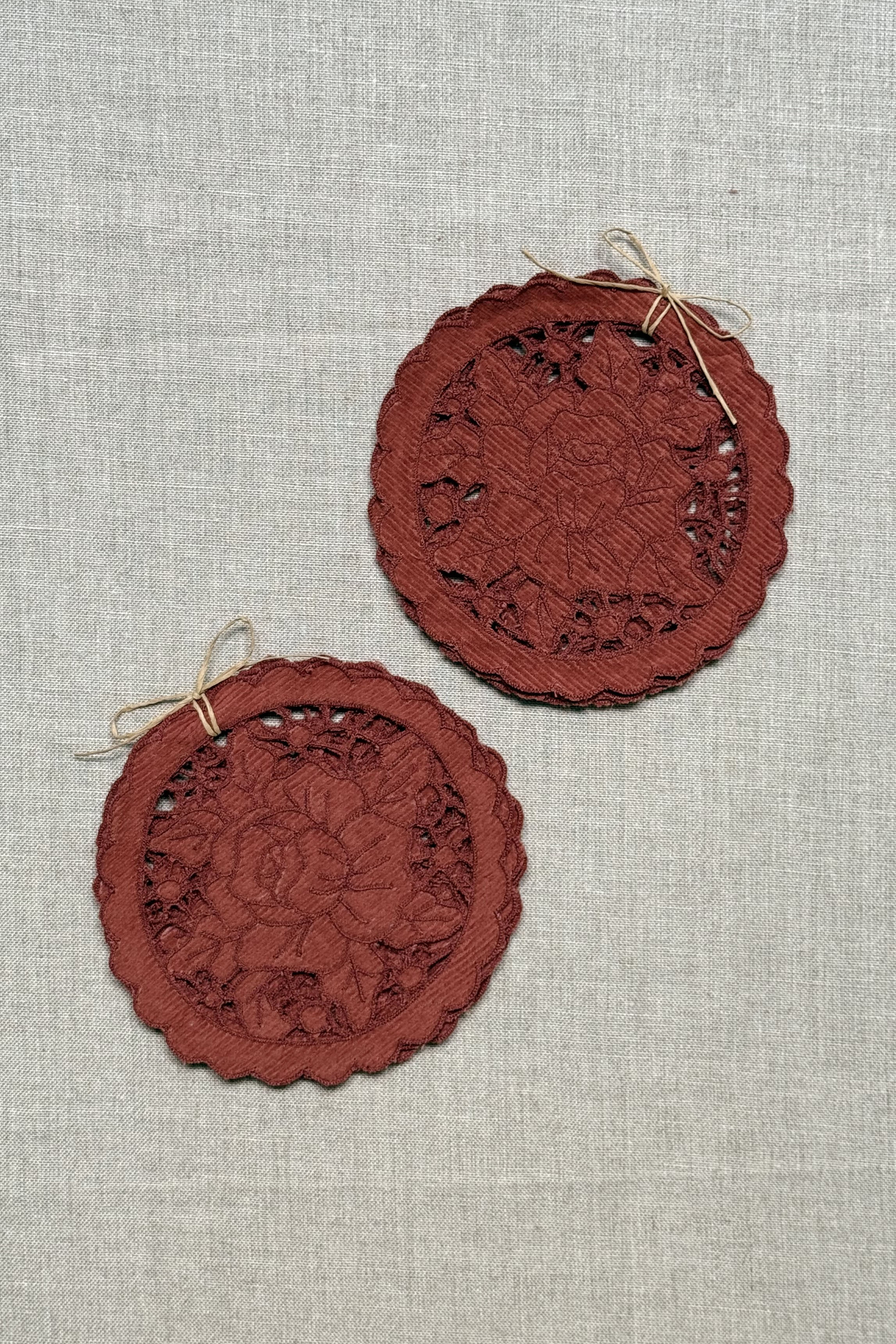 Maroon Cutwork Corduroy Coasters - Set of 2 - Image 10