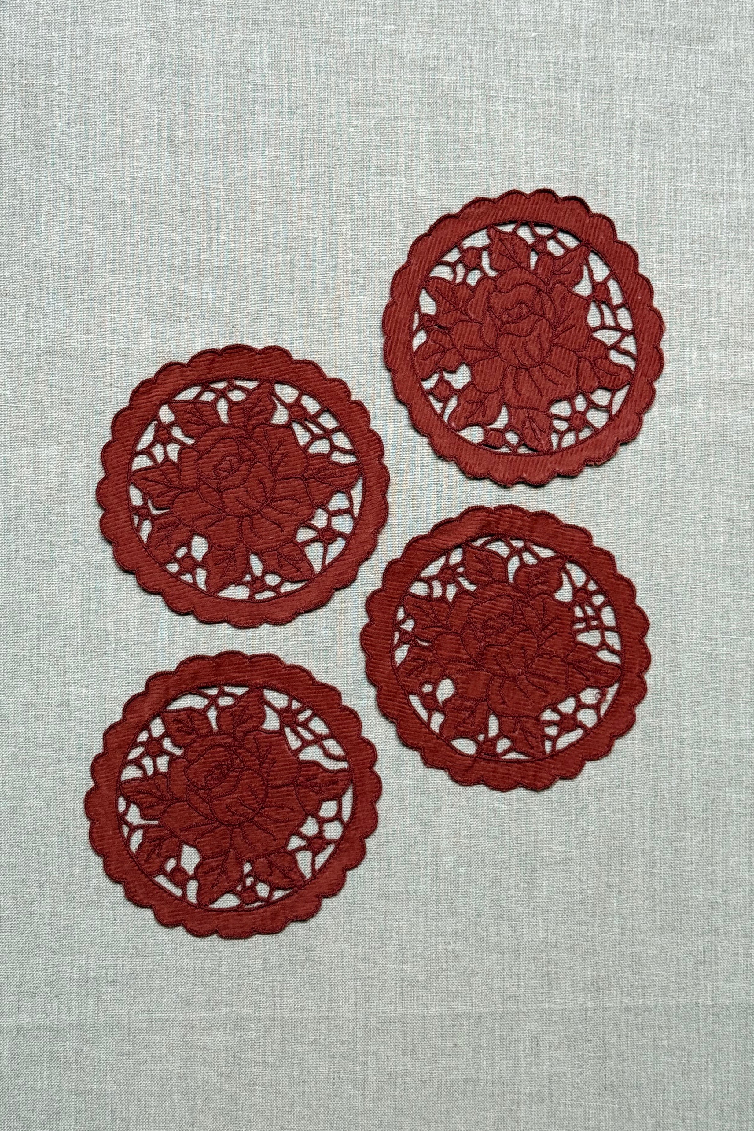 Maroon Cutwork Corduroy Coasters - Set of 2 - Image 5