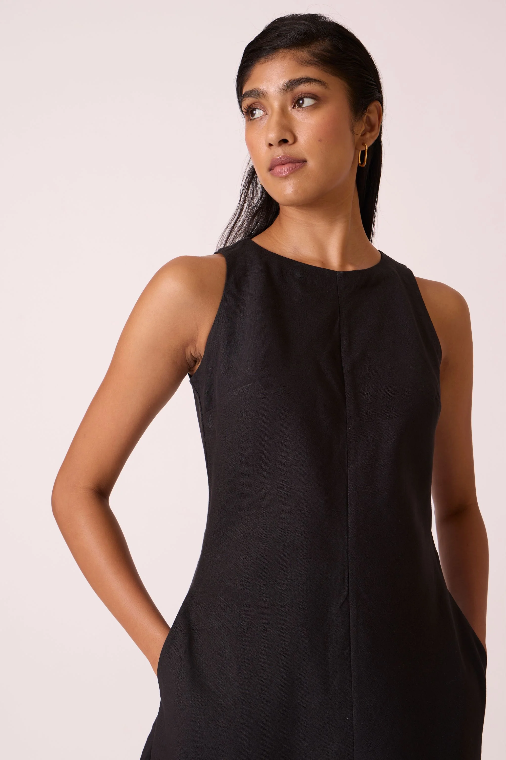 Naomi Black Linen Cotton Dress - Image 4