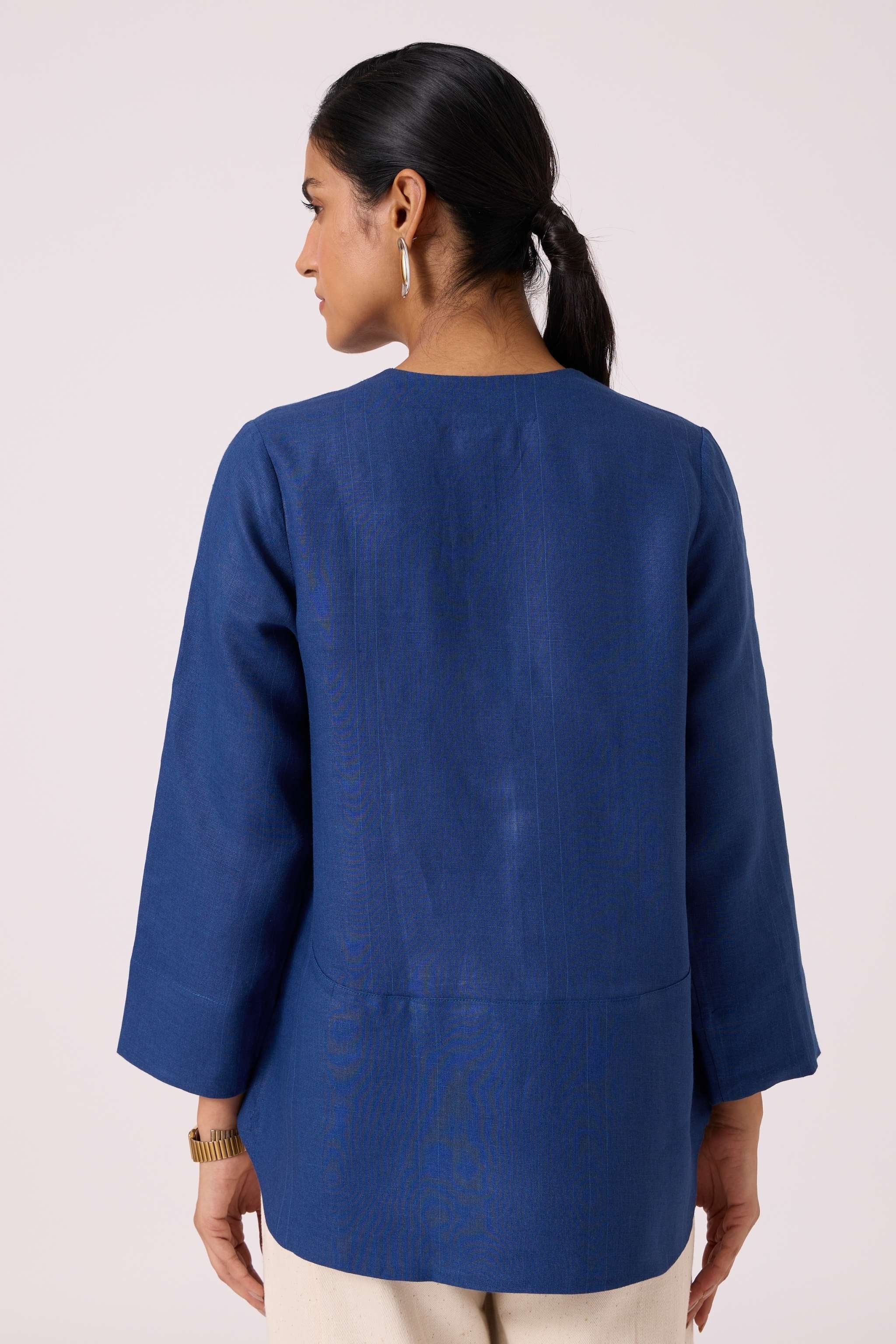 Oceania Ink Blue Linen Top - Image 10