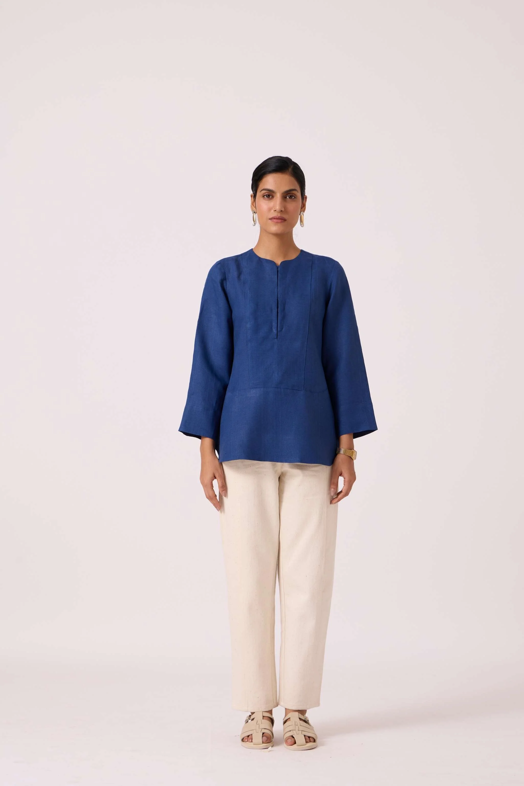 Oceania Ink Blue Linen Top - Image 3