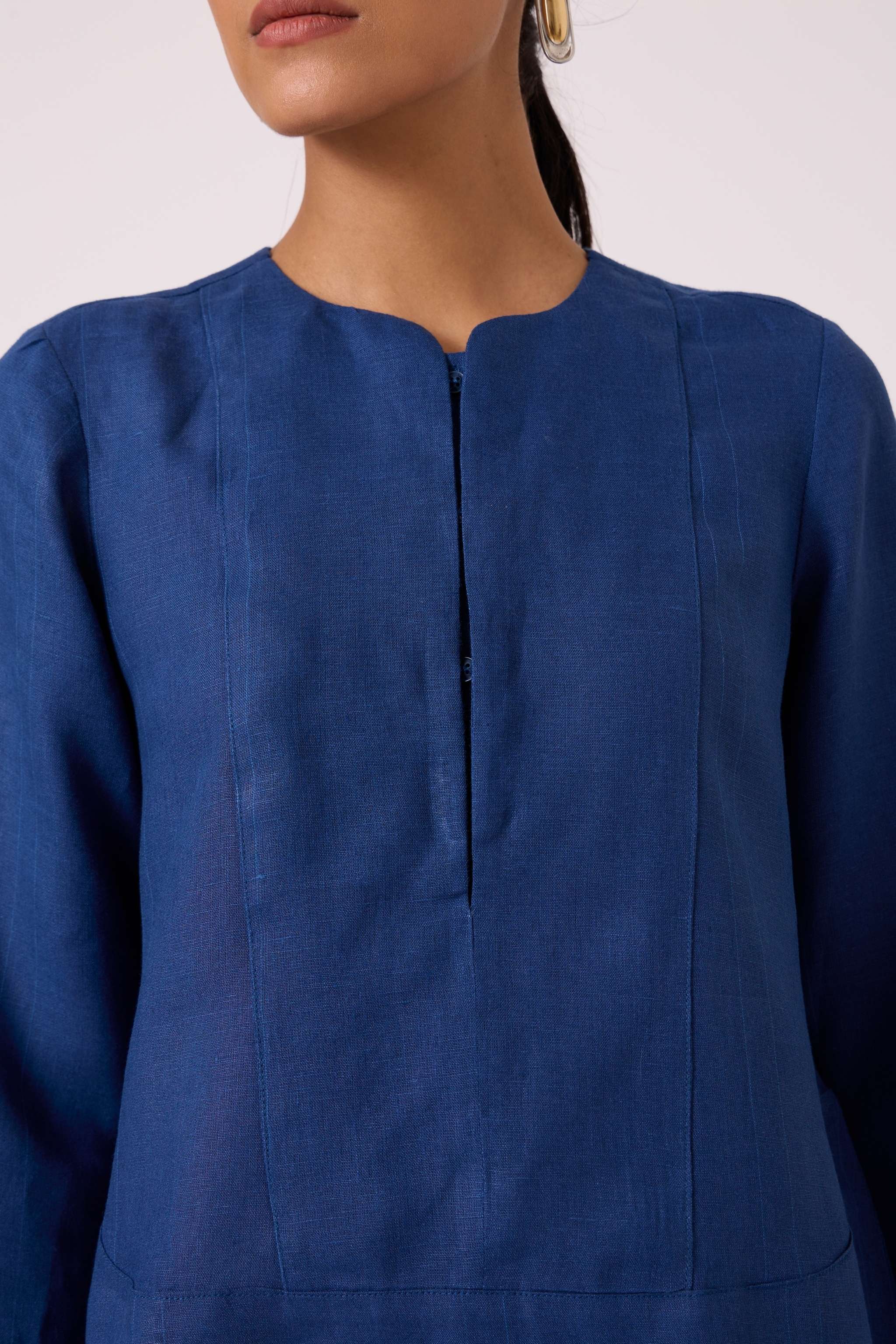 Oceania Ink Blue Linen Top - Image 4