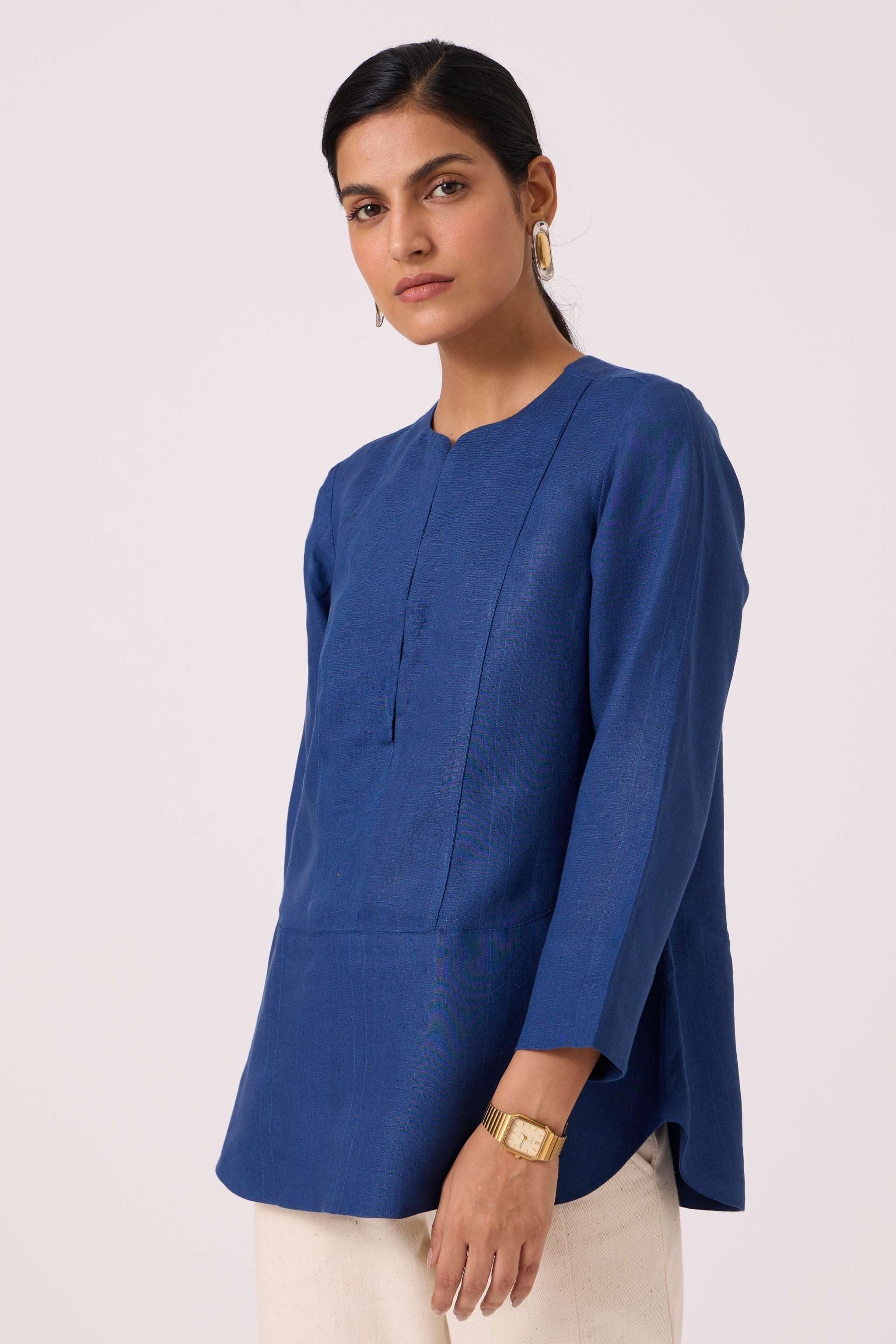 Oceania Ink Blue Linen Top - Image 6