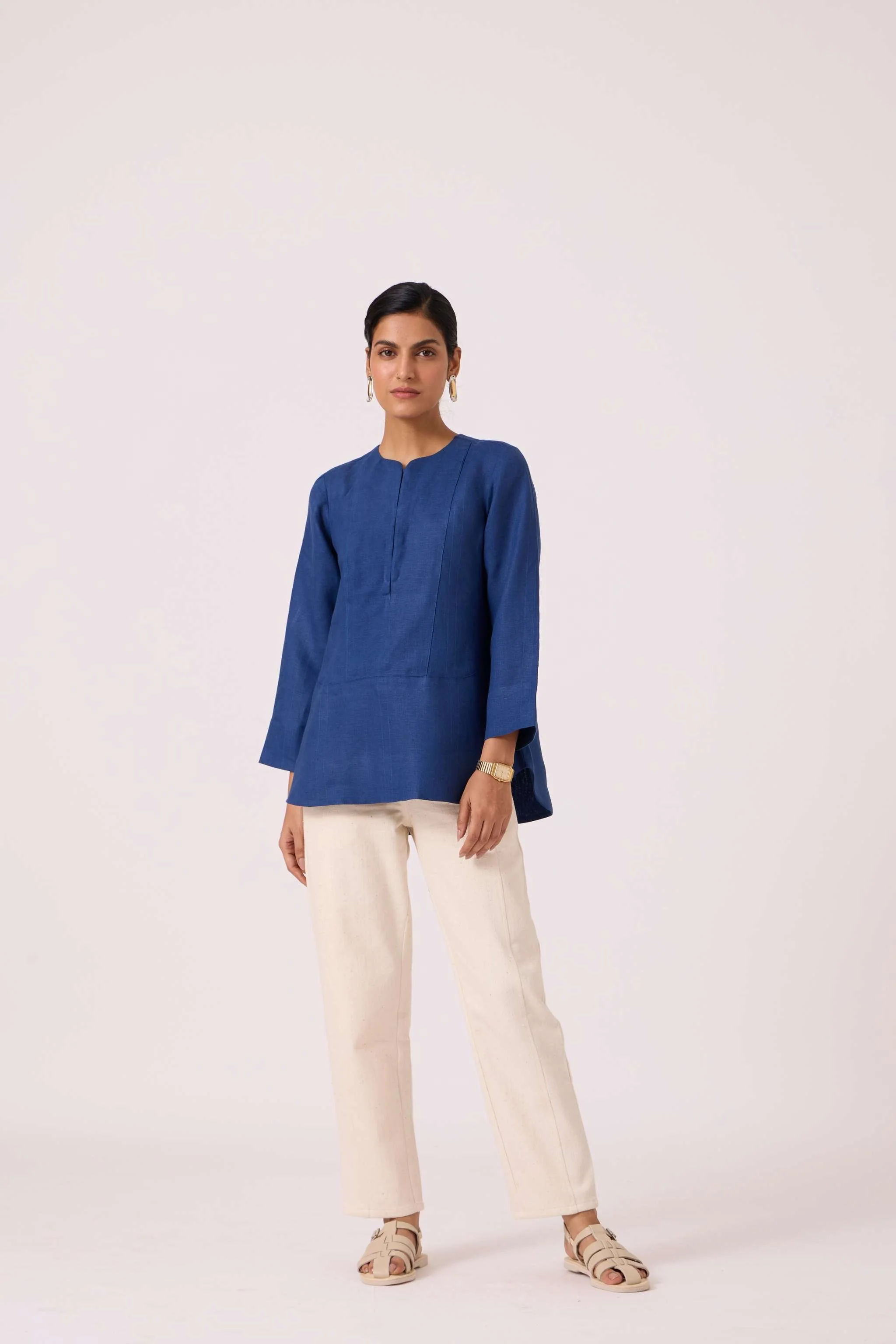 Oceania Ink Blue Linen Top - Image 7