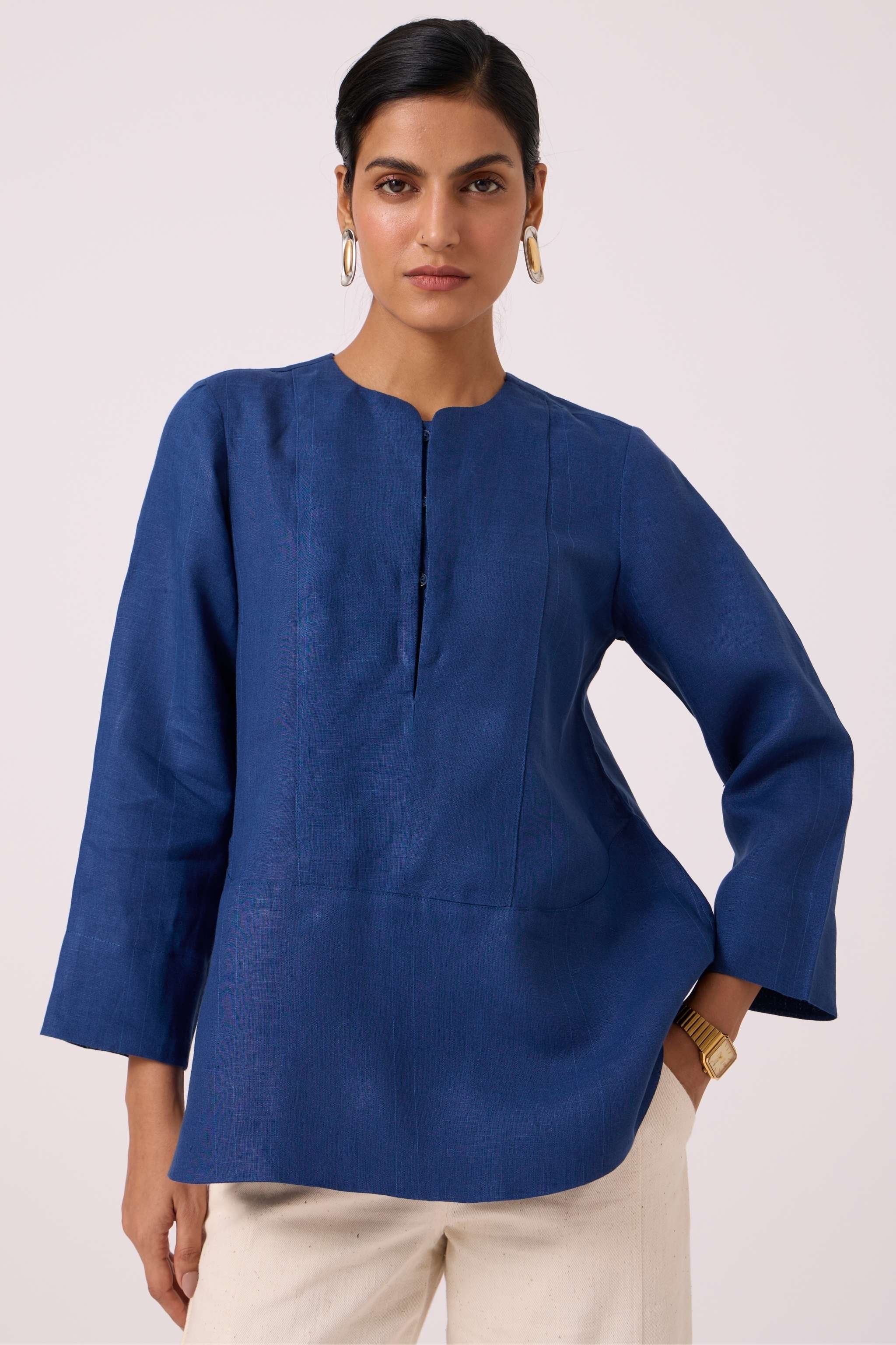 Oceania Ink Blue Linen Top - Image 8