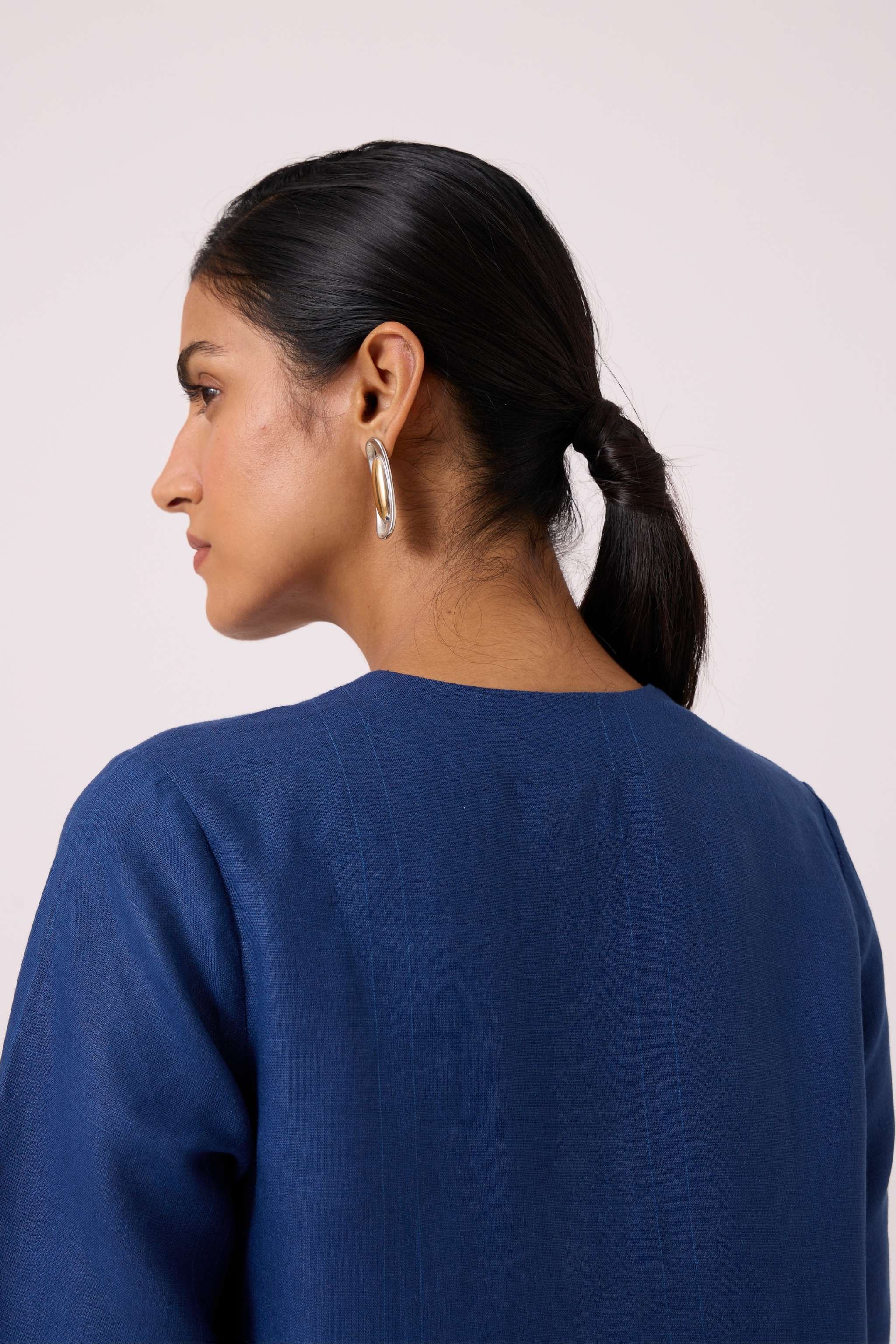 Oceania Ink Blue Linen Top - Image 9