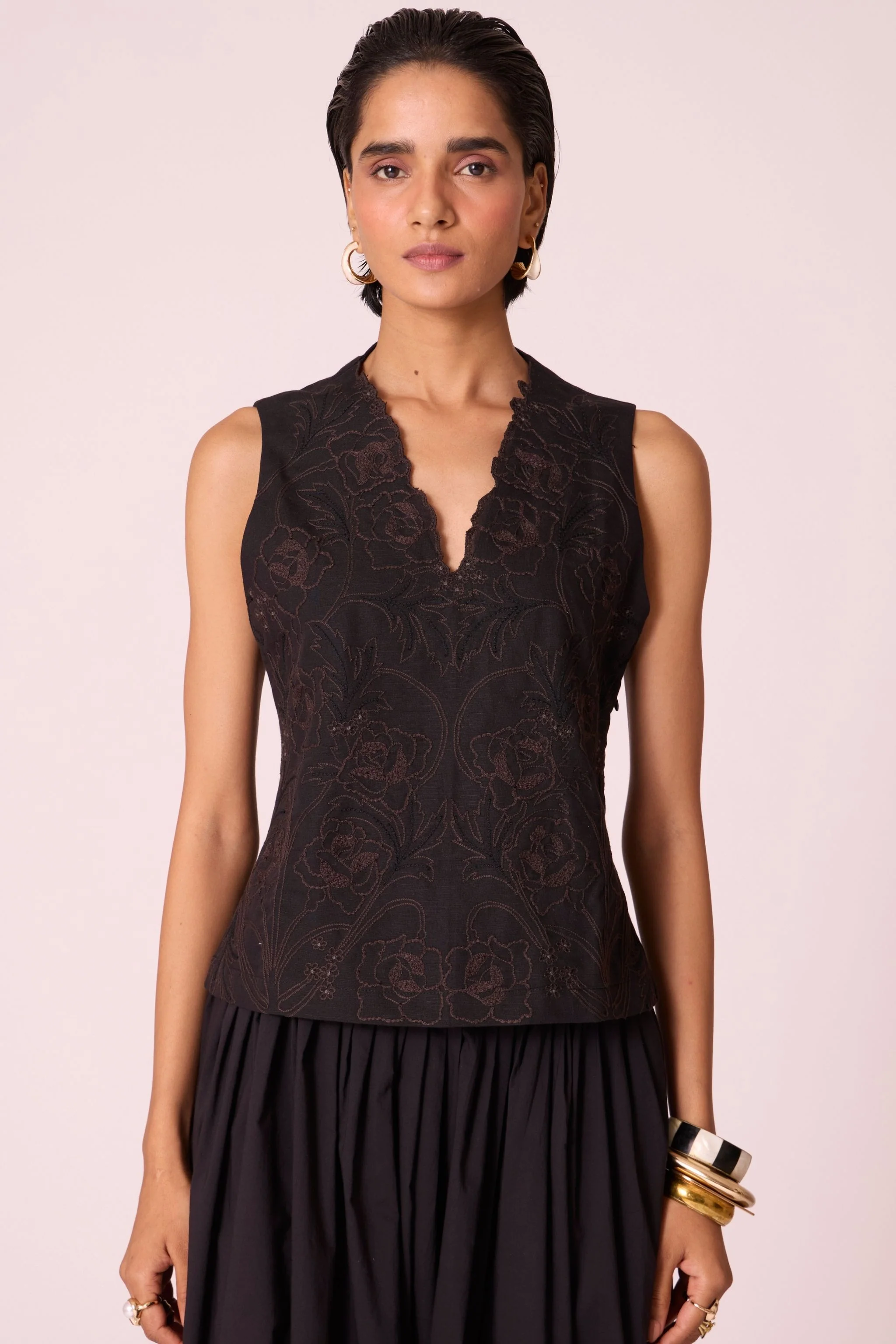Ogon Black Embroidered Top