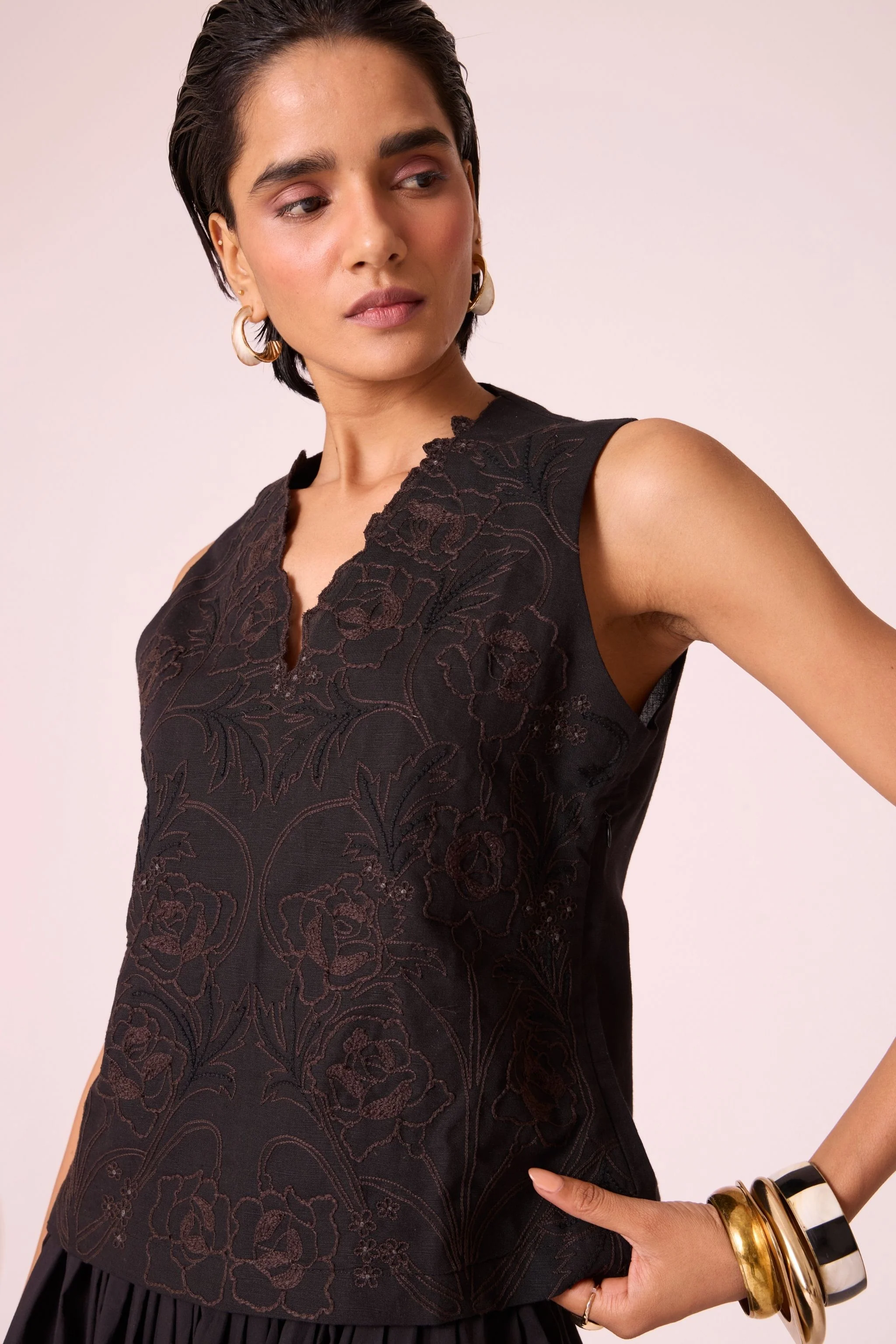 Ogon Black Embroidered Top - Image 3