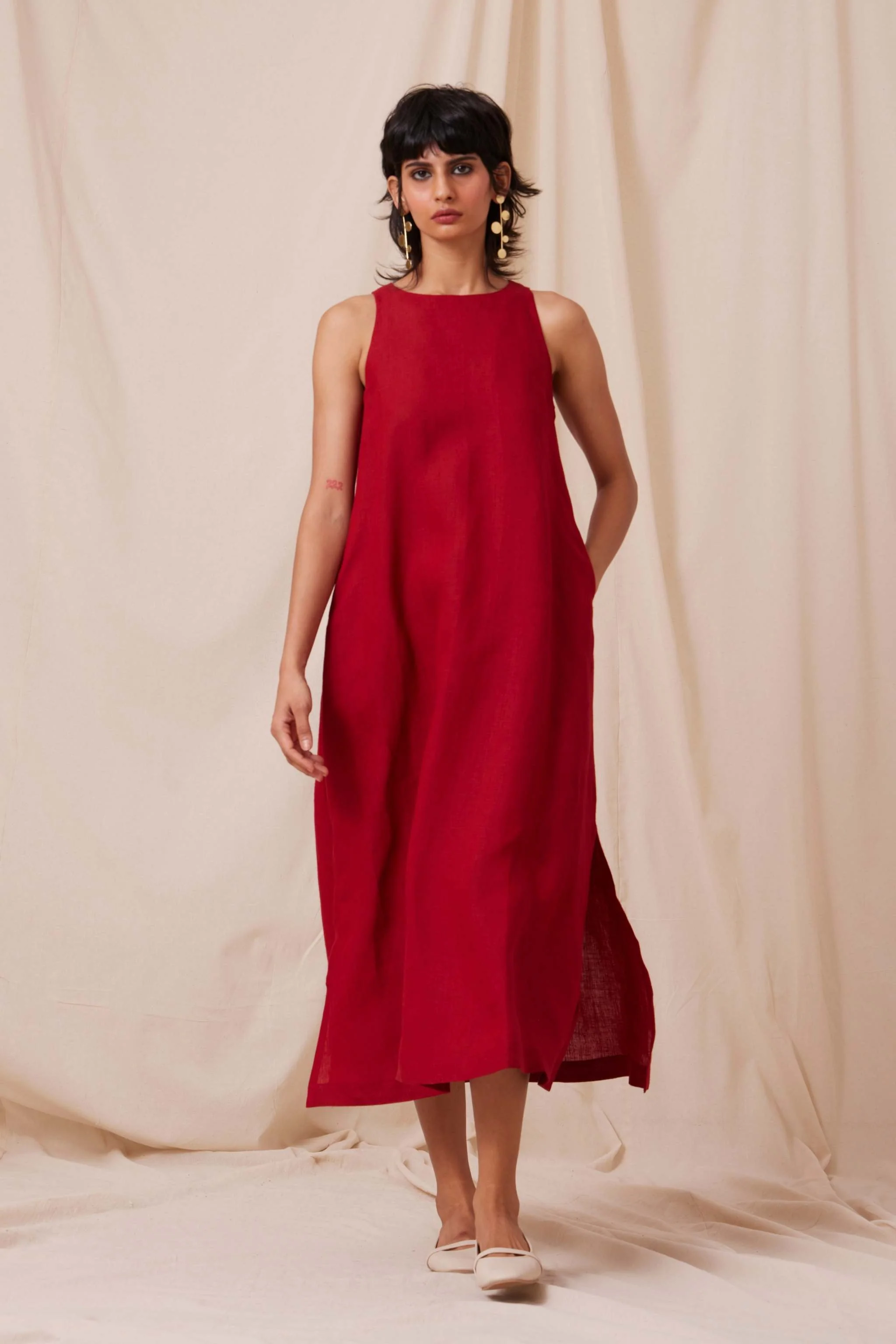 Pippa Red Linen Dress - Image 3