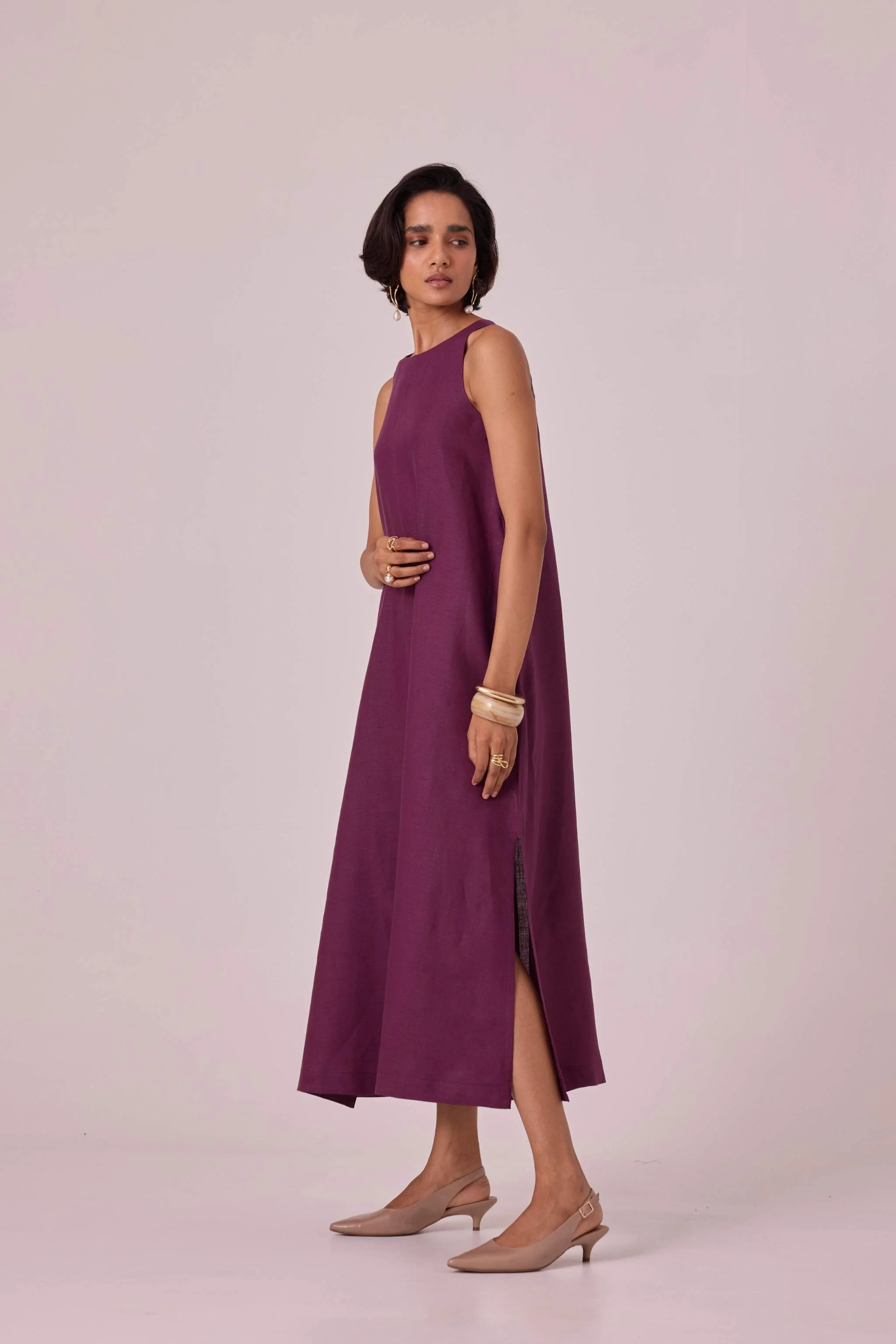 Pippa Purple Linen Midi Dress