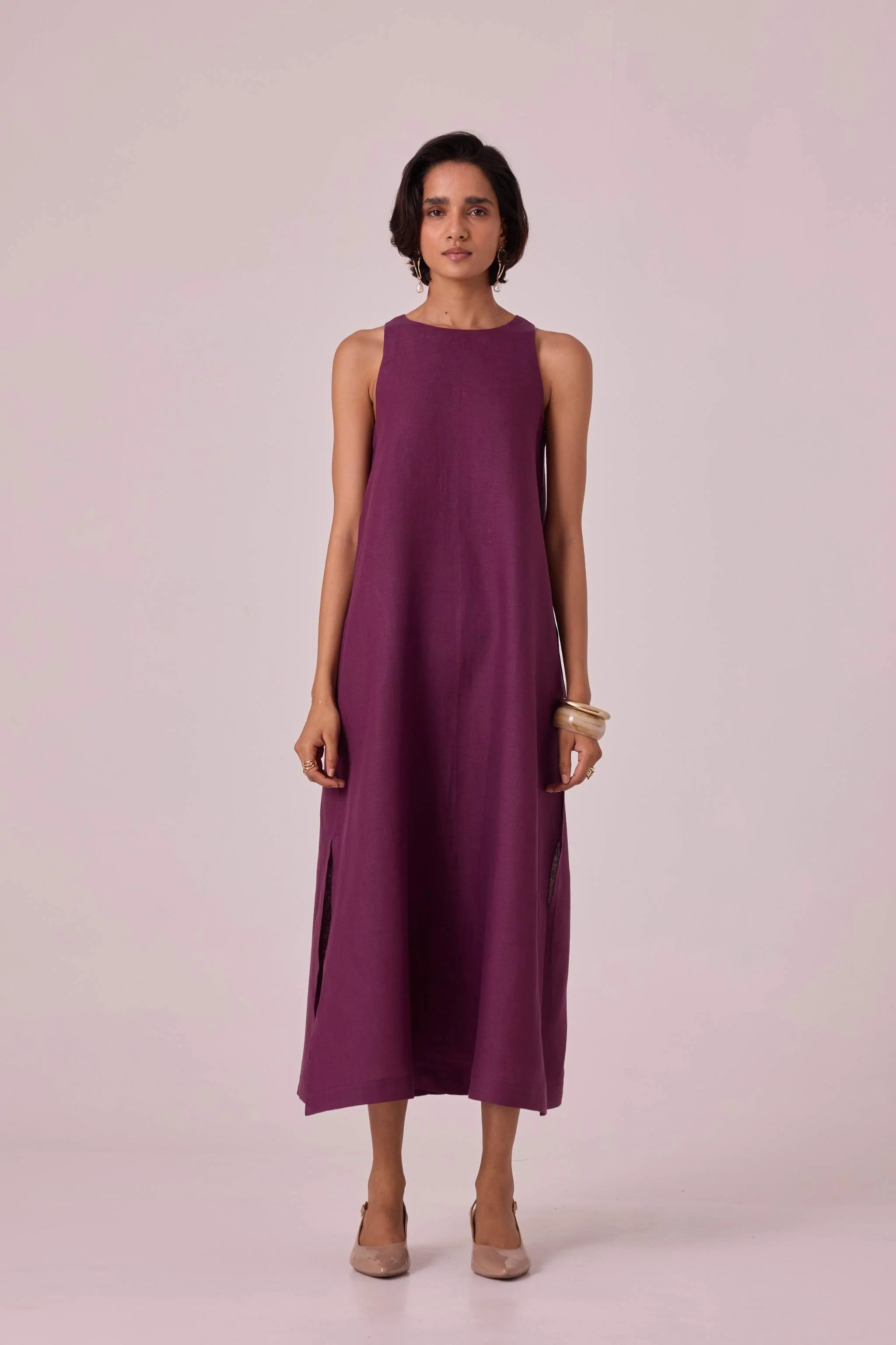 Pippa Purple Linen Midi Dress - Image 2