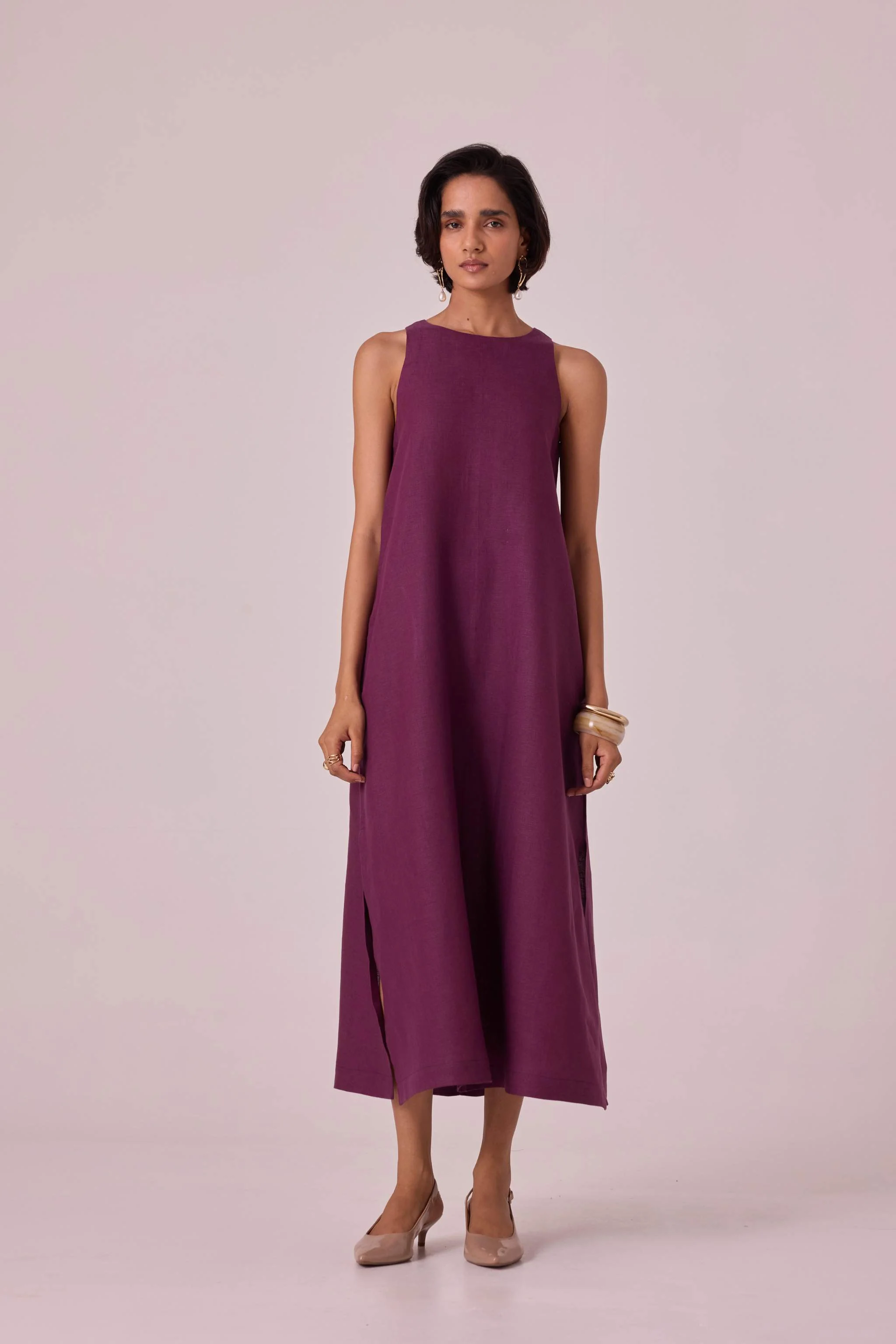 Pippa Purple Linen Midi Dress - Image 3