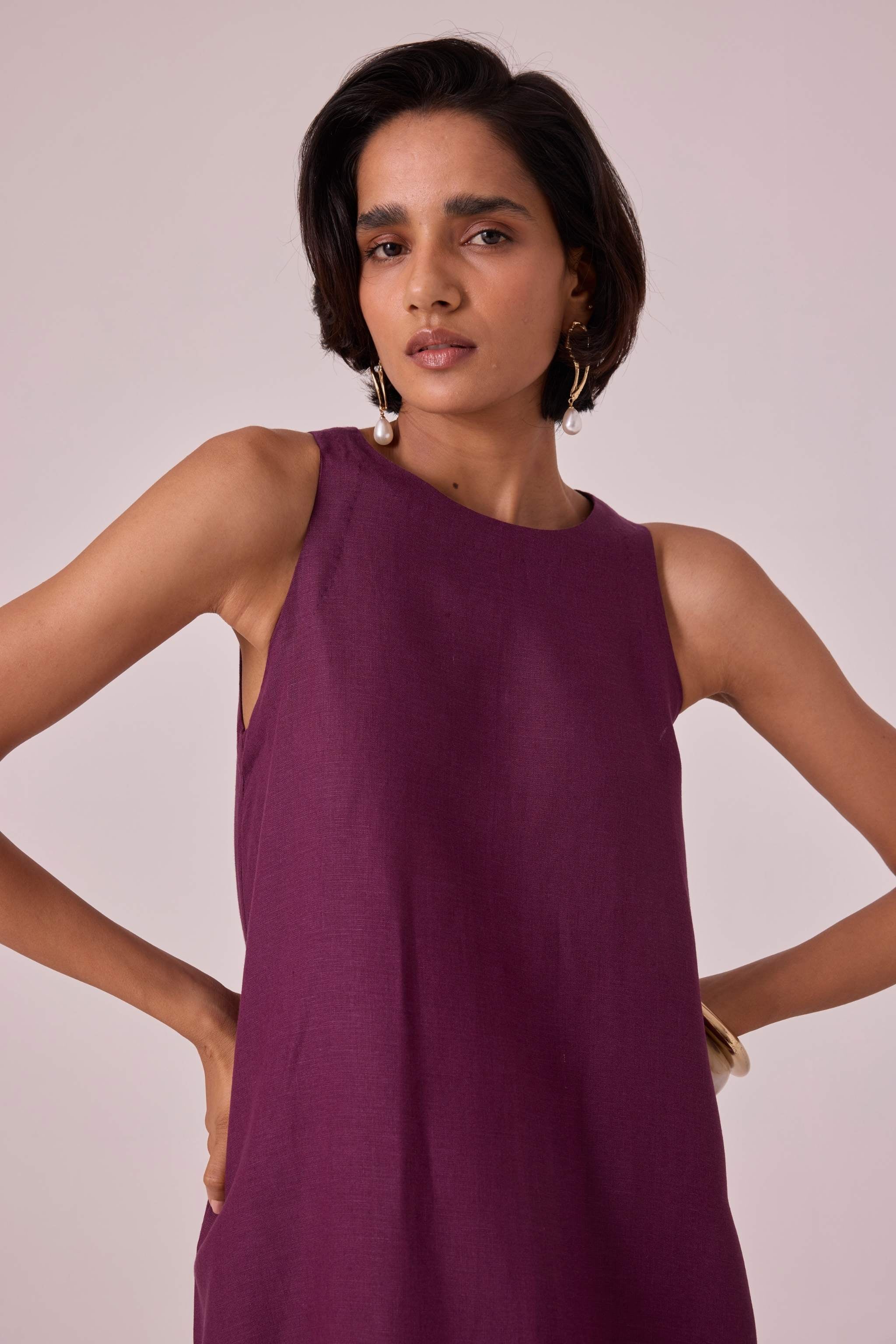 Pippa Purple Linen Midi Dress - Image 4