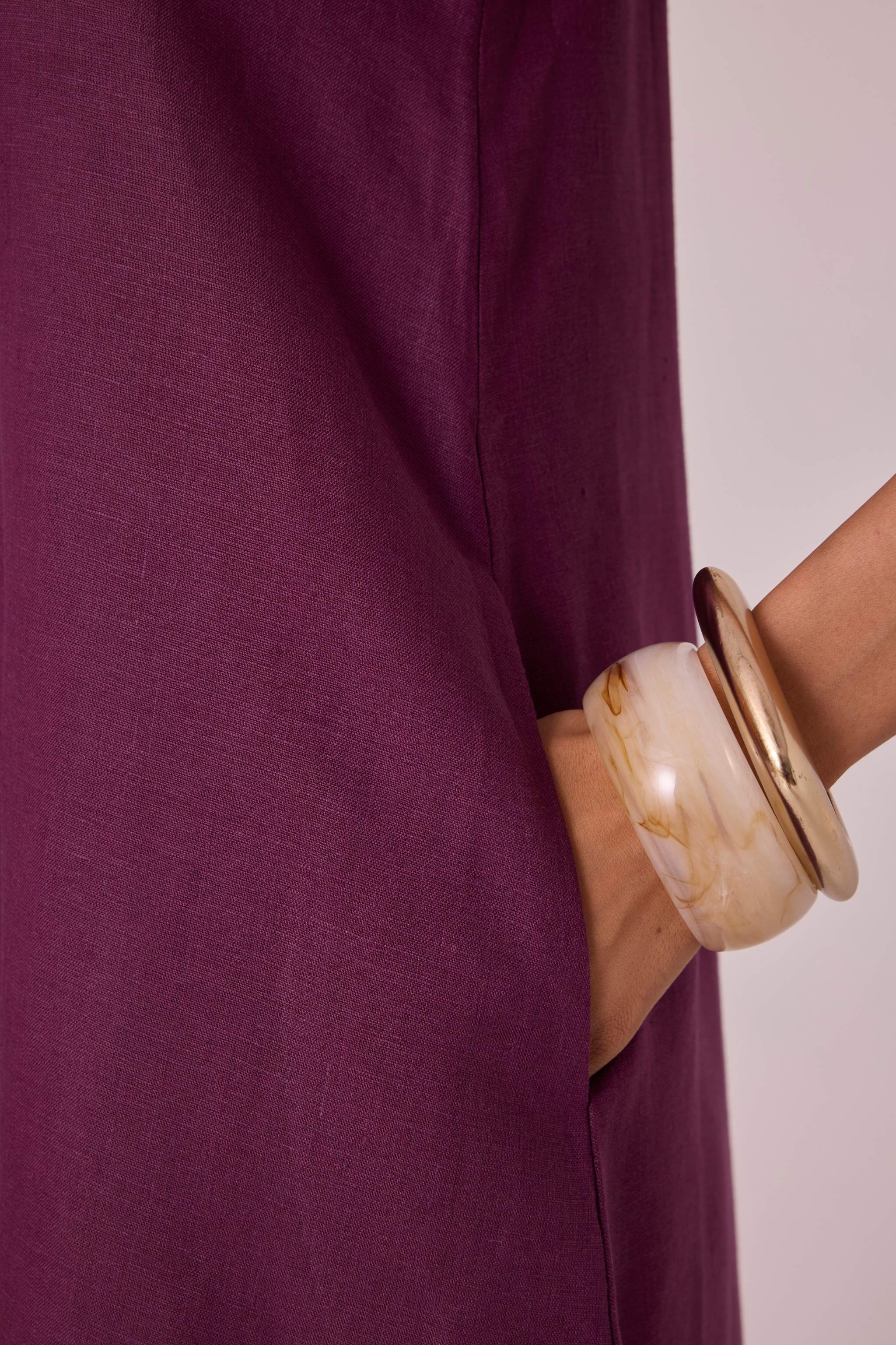 Pippa Purple Linen Midi Dress - Image 6