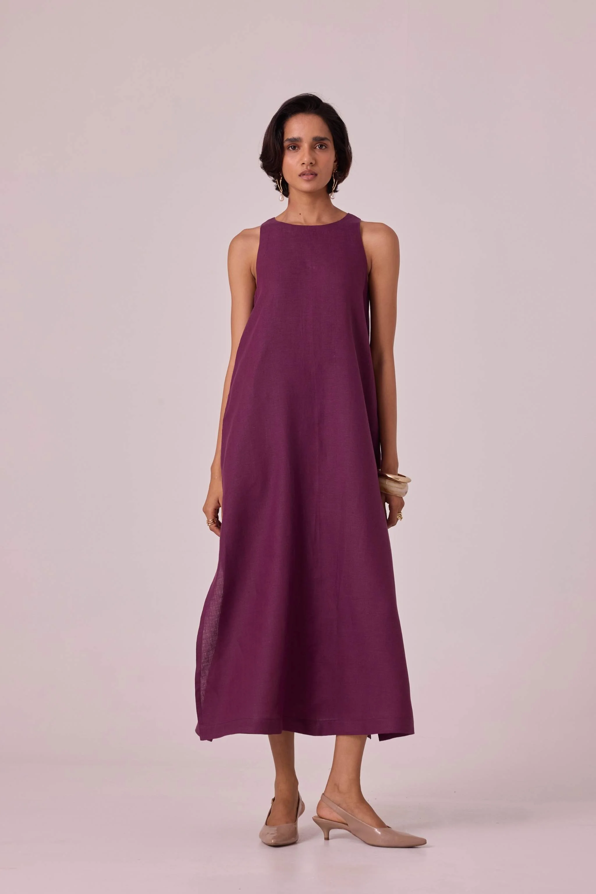 Pippa Purple Linen Midi Dress - Image 7