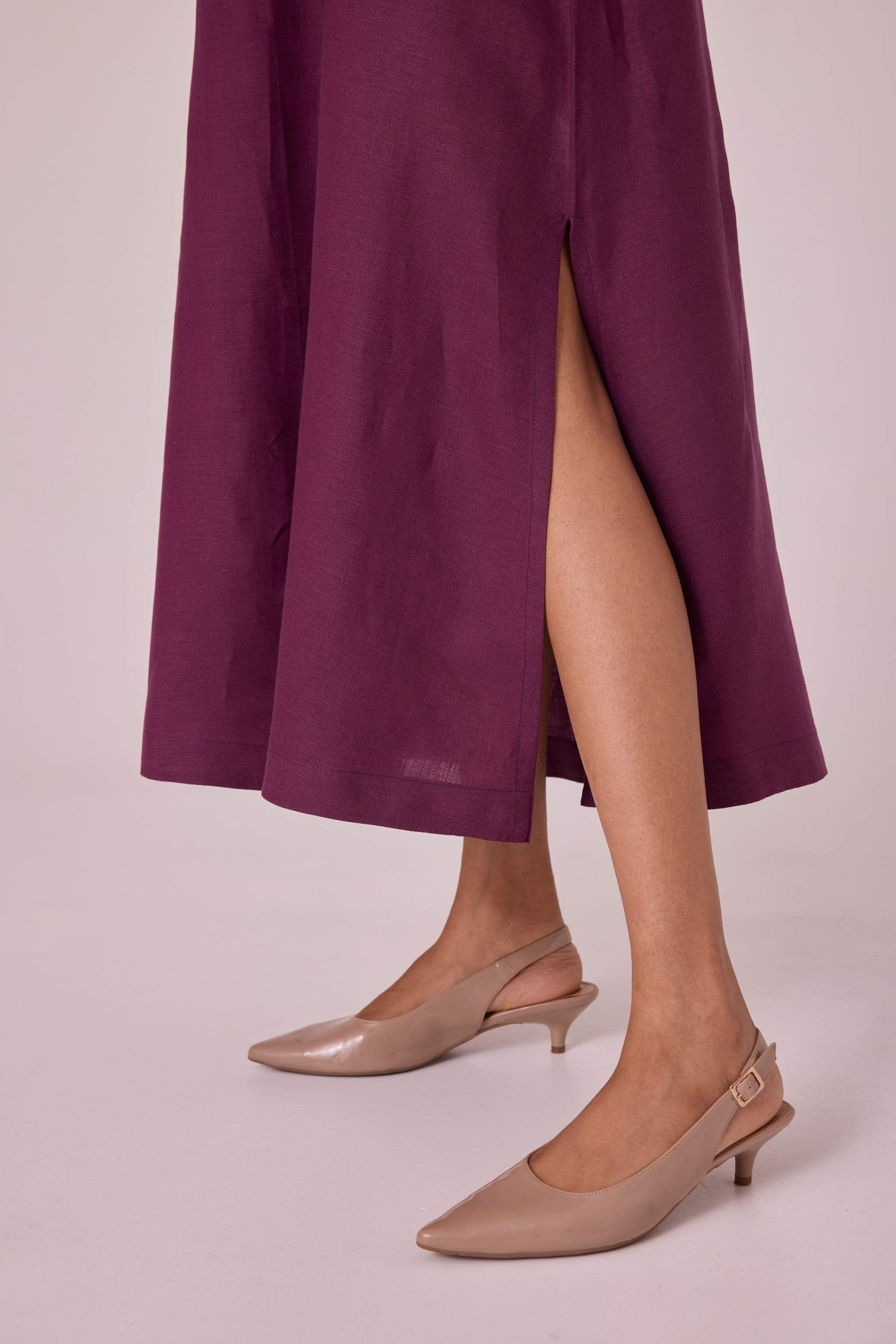 Pippa Purple Linen Midi Dress - Image 8