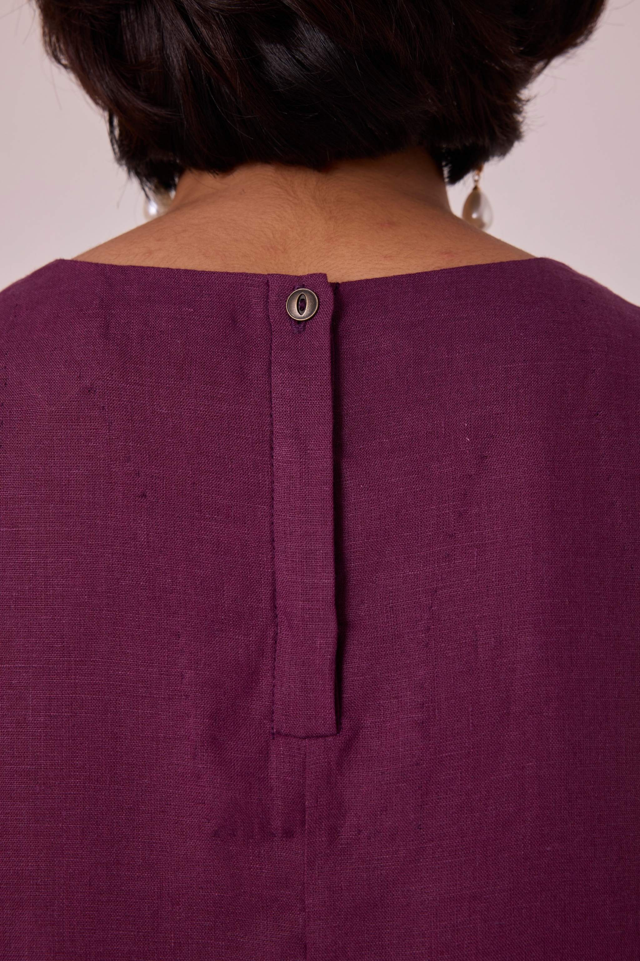 Pippa Purple Linen Midi Dress - Image 9