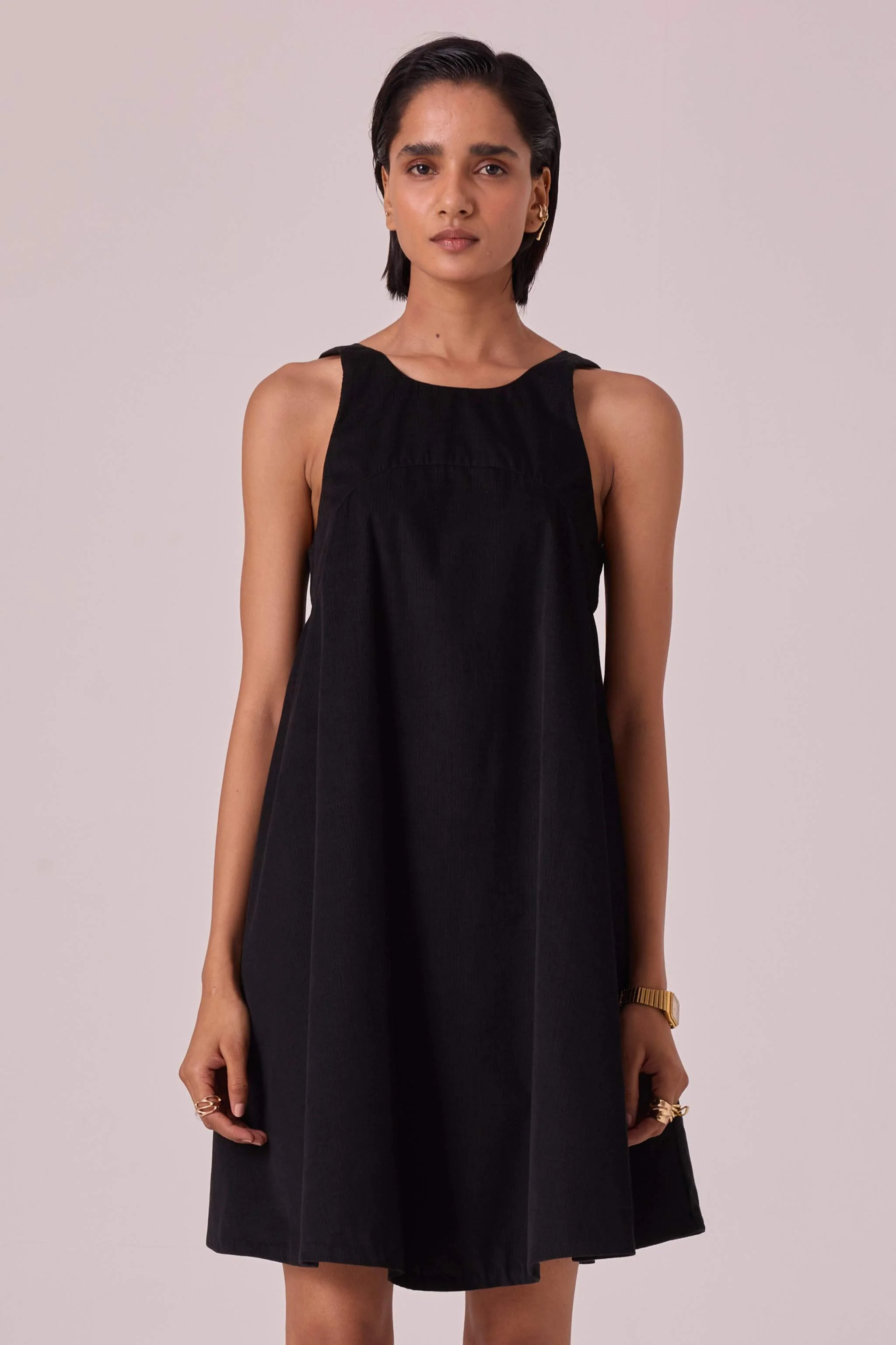 Reka Black Needlecord Dress