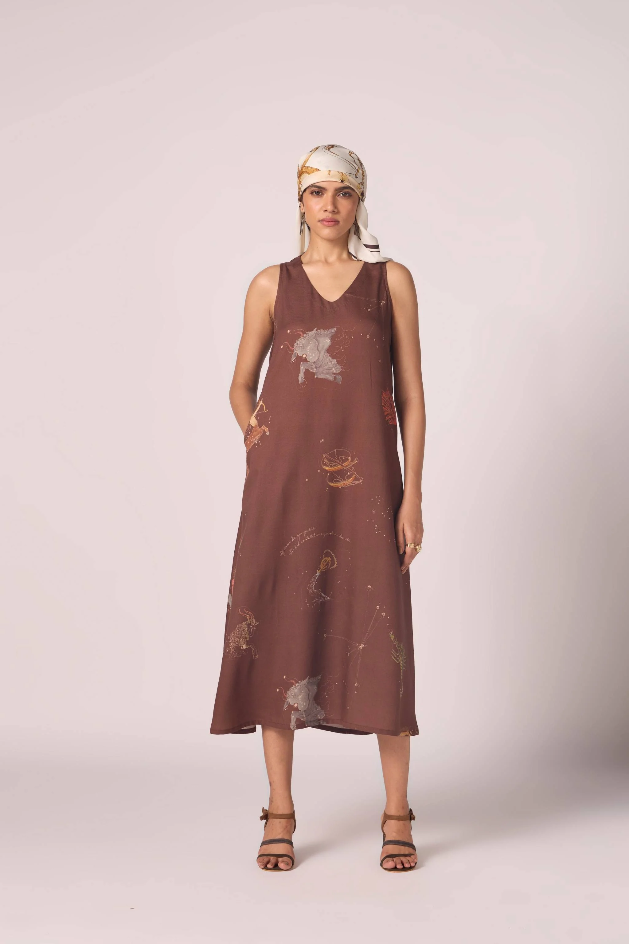 Saira Brown Zodiac Print Maxi Dress - Image 2