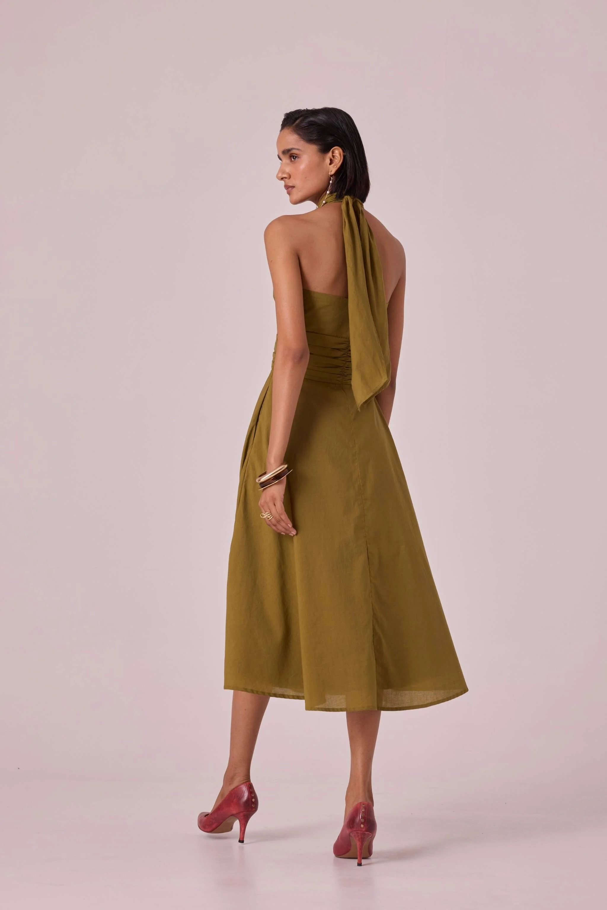 Samaria Olive Halter Dress - Image 10