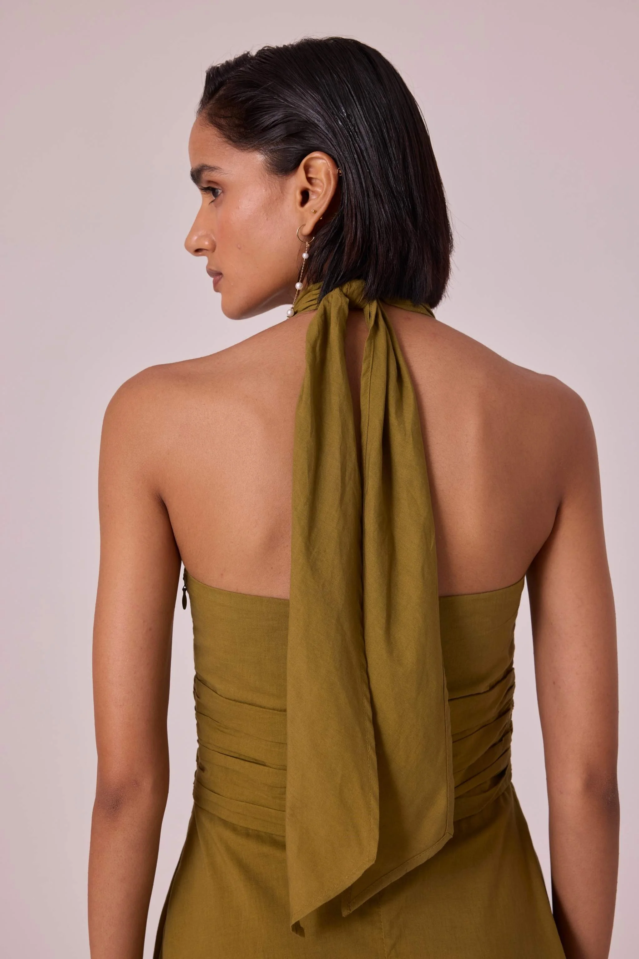 Samaria Olive Halter Dress - Image 11