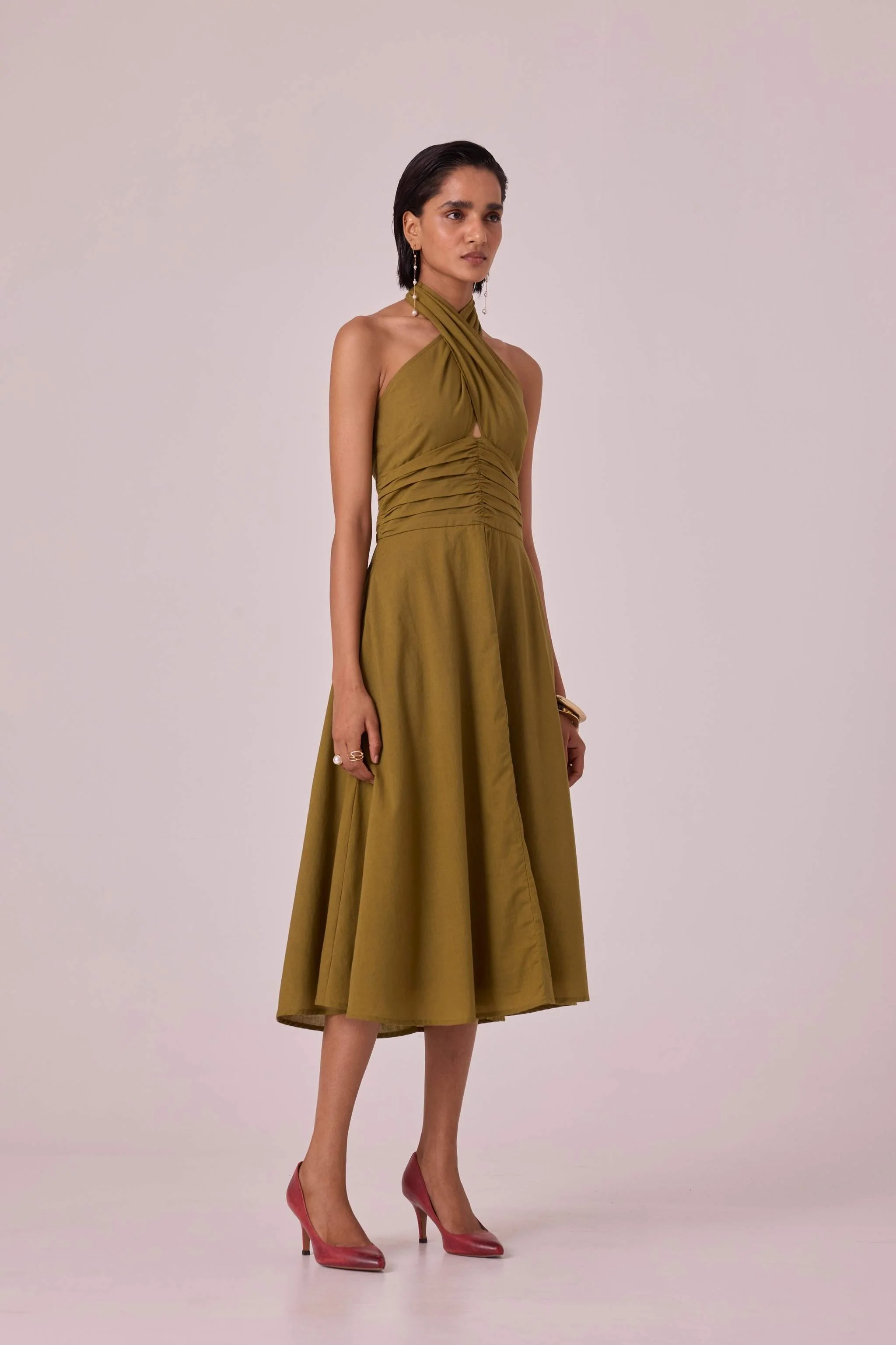 Samaria Olive Halter Dress - Image 2