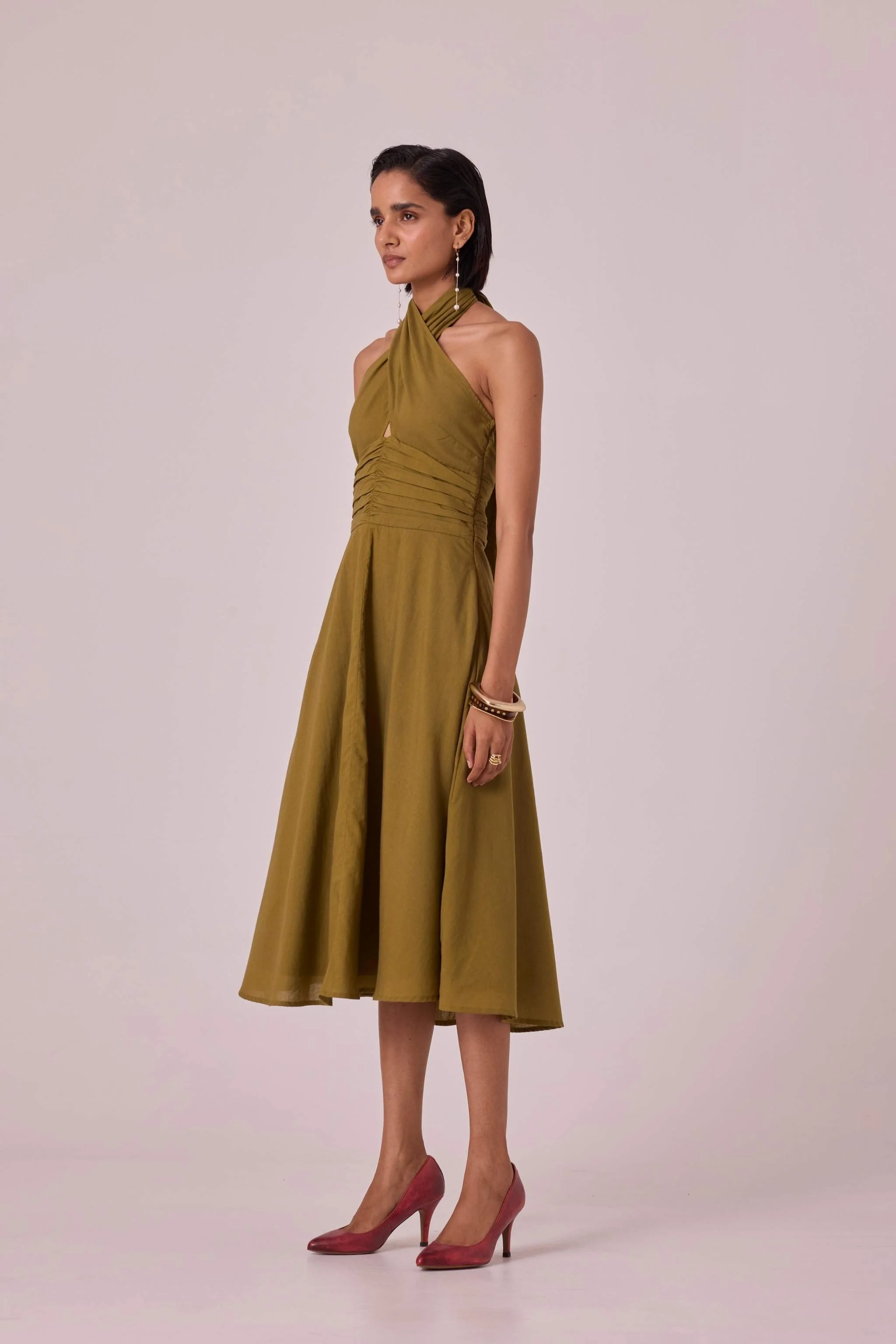 Samaria Olive Halter Dress - Image 3