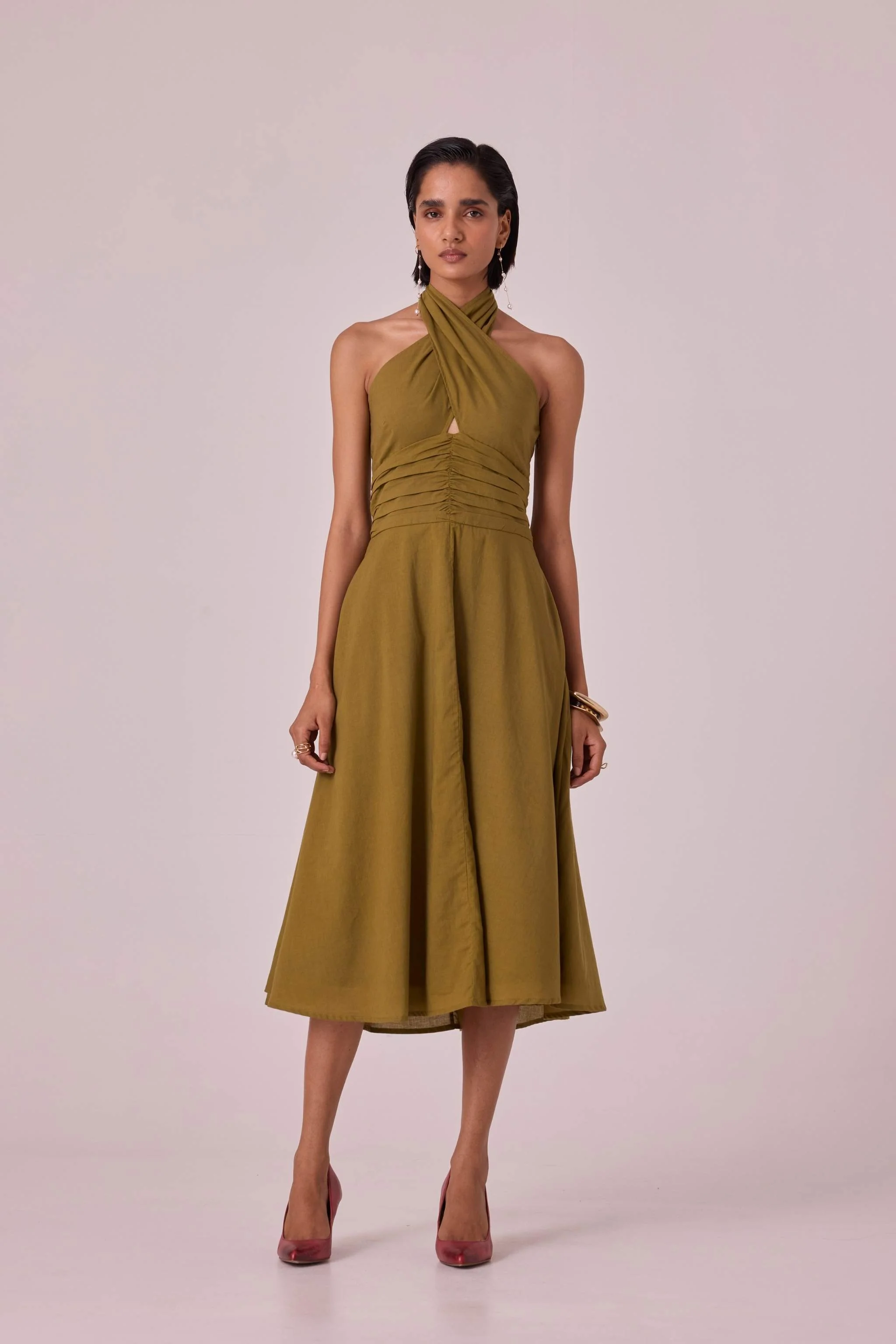 Samaria Olive Halter Dress - Image 4