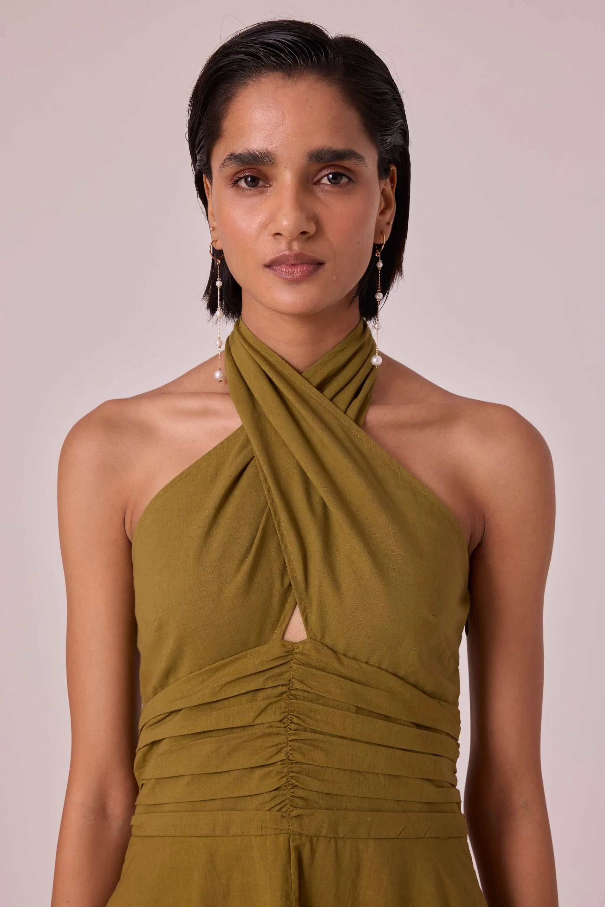 Samaria Olive Halter Dress - Image 5