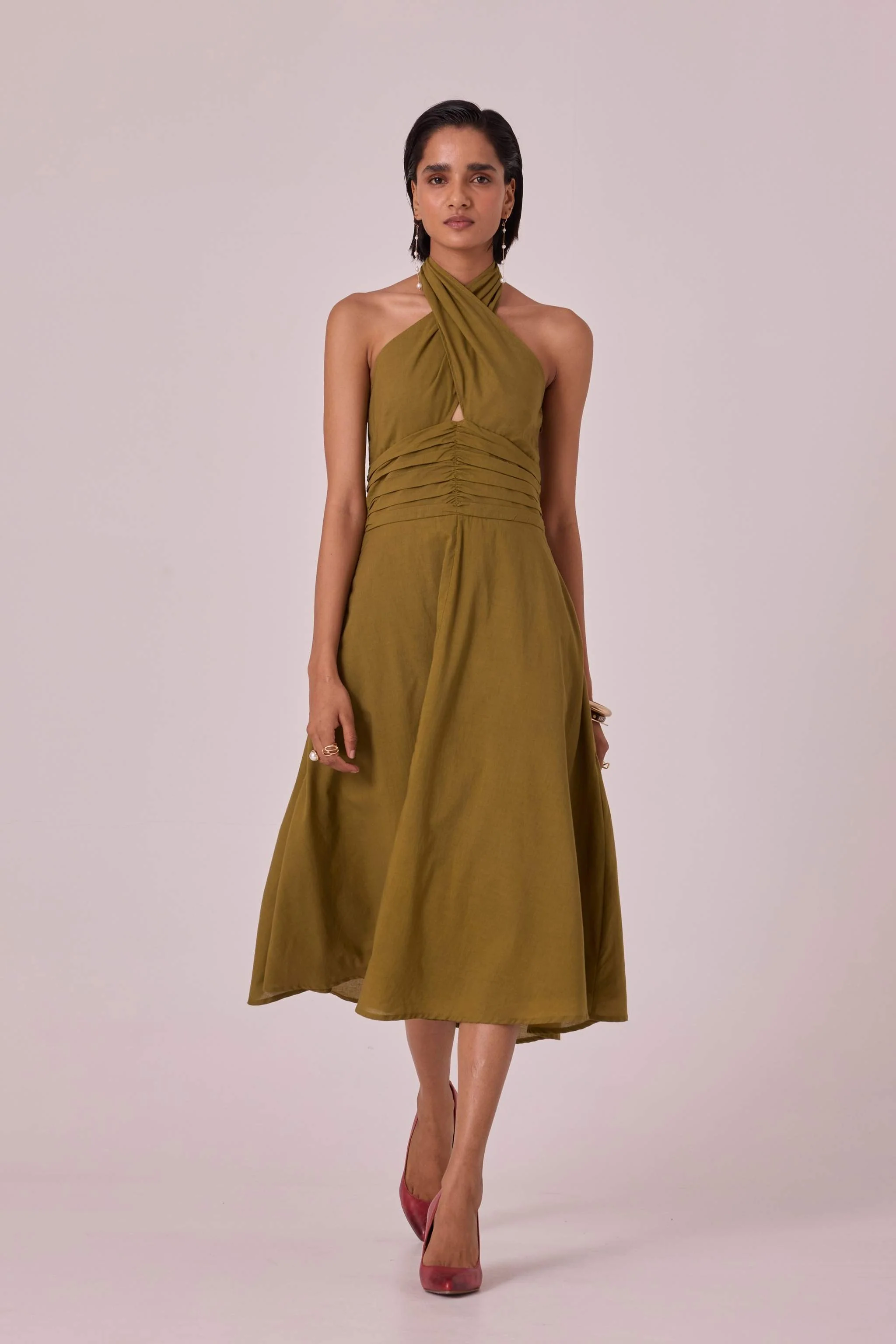 Samaria Olive Halter Dress - Image 8