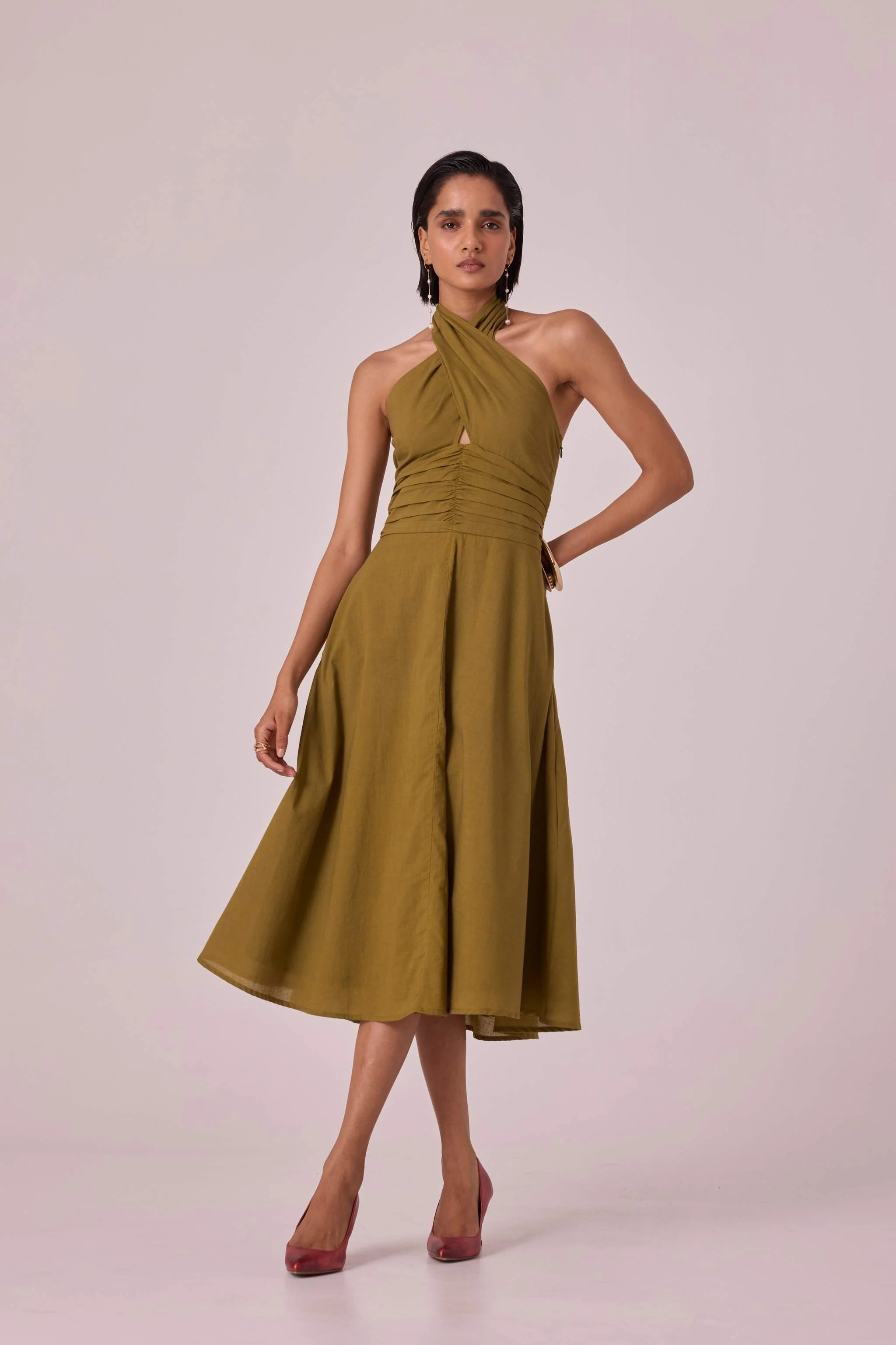 Samaria Olive Halter Dress - Image 9
