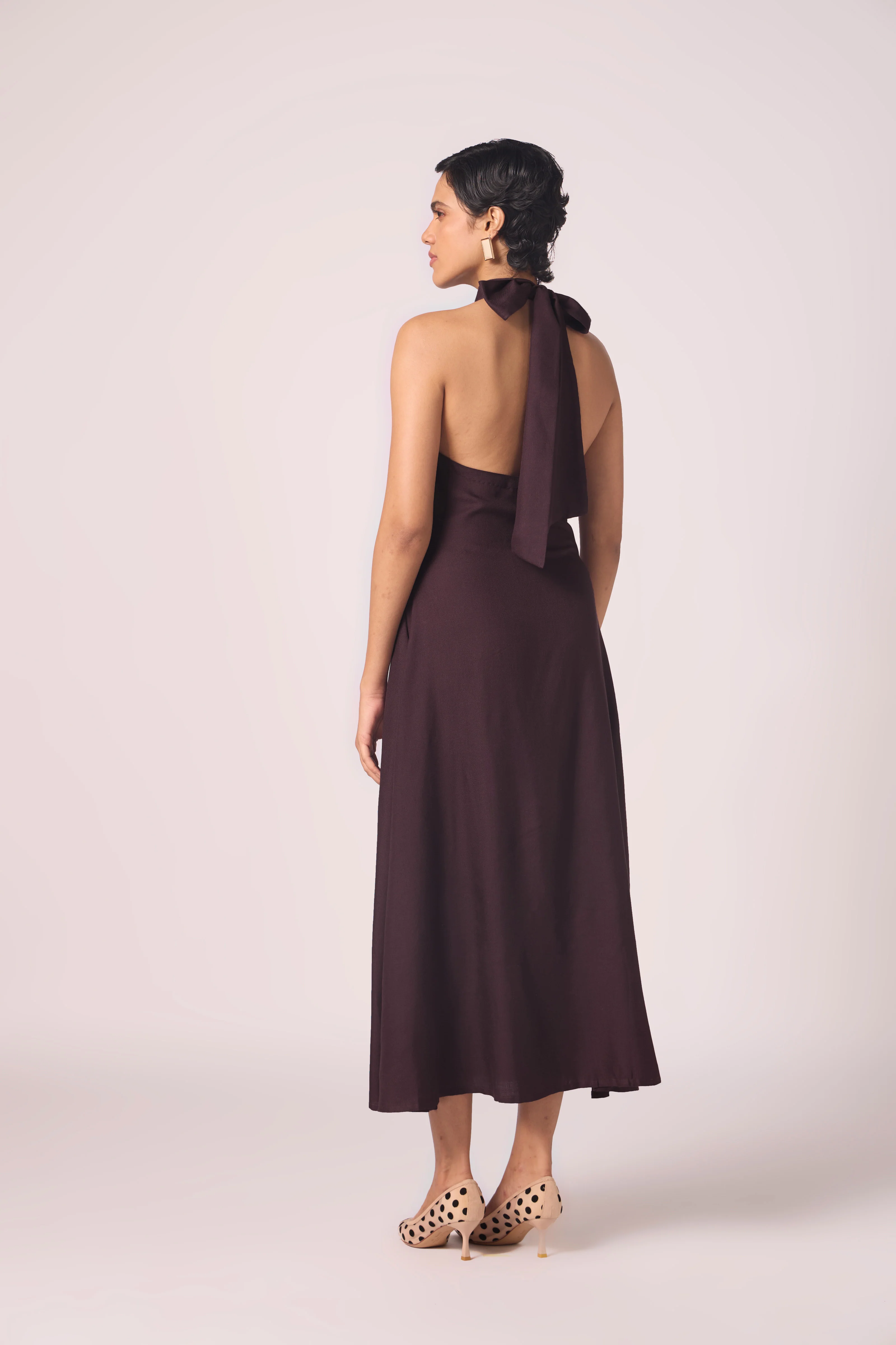 Saros Wine Silk Halter Dress - Image 7