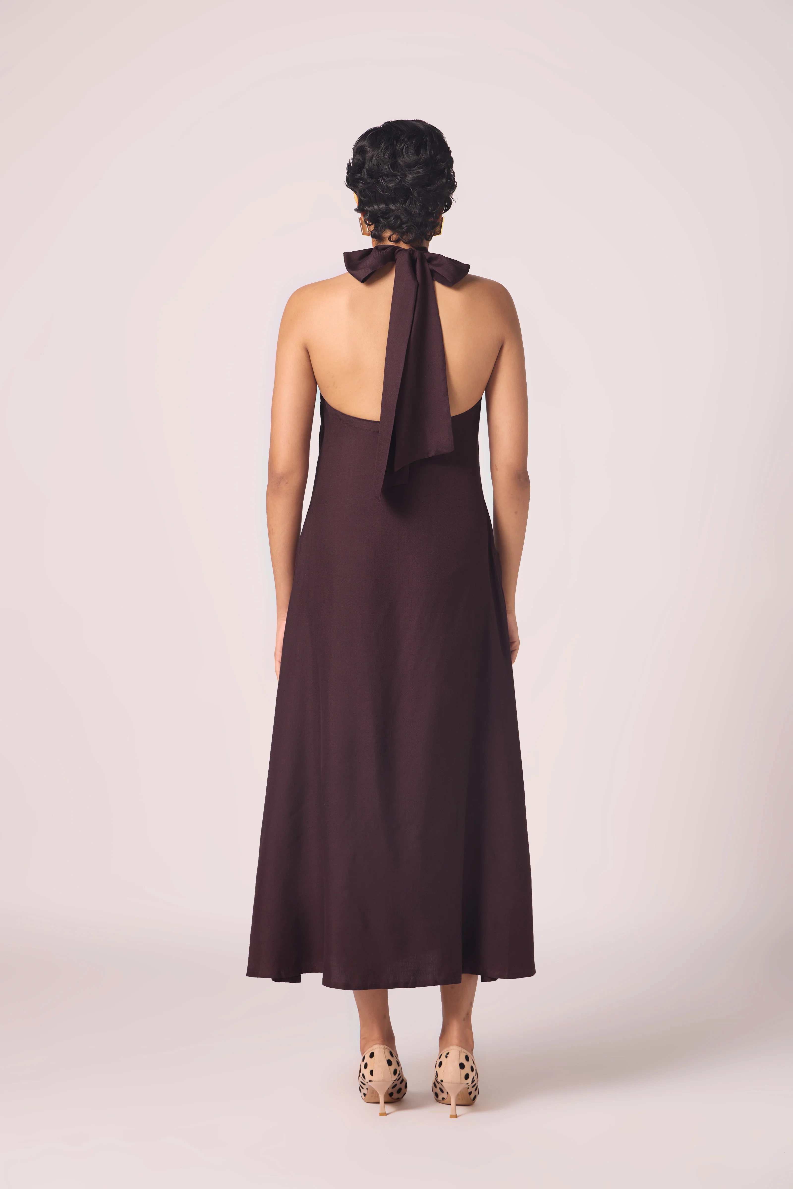 Saros Wine Silk Halter Dress - Image 8