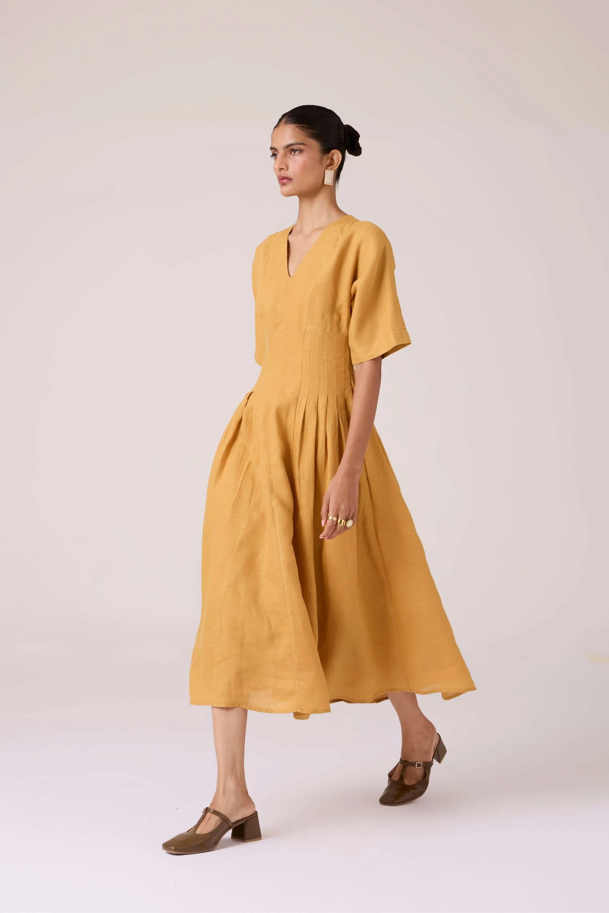 Selene Mustard Linen Dress - Image 11