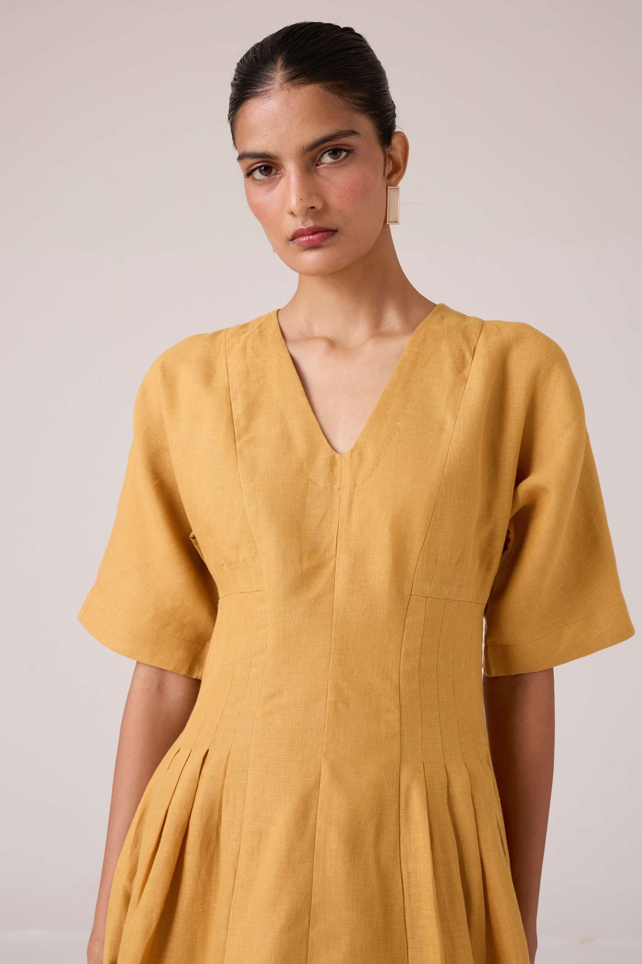 Selene Mustard Linen Dress - Image 5