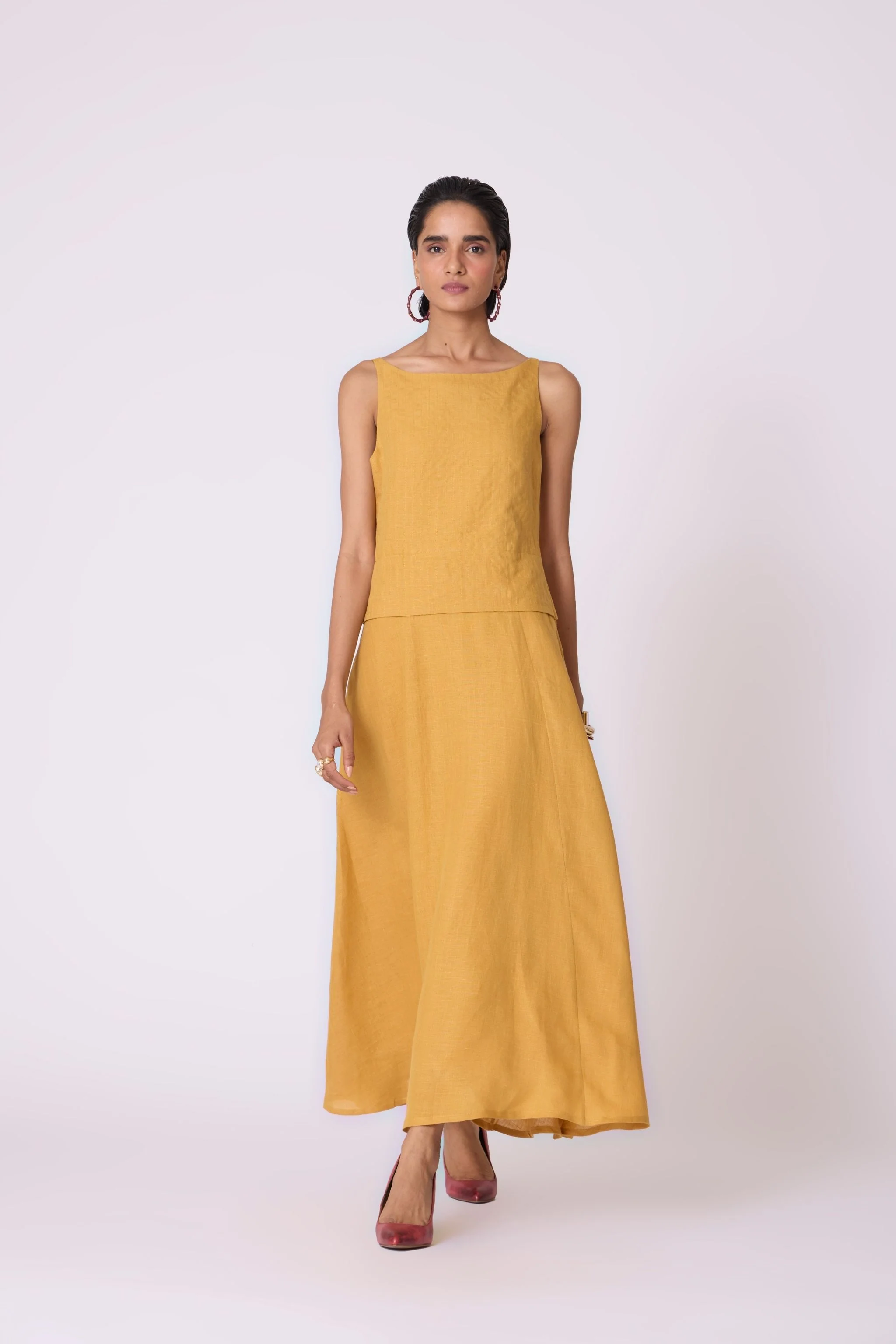 Senaka Yellow Linen Panelled Dress - Image 6