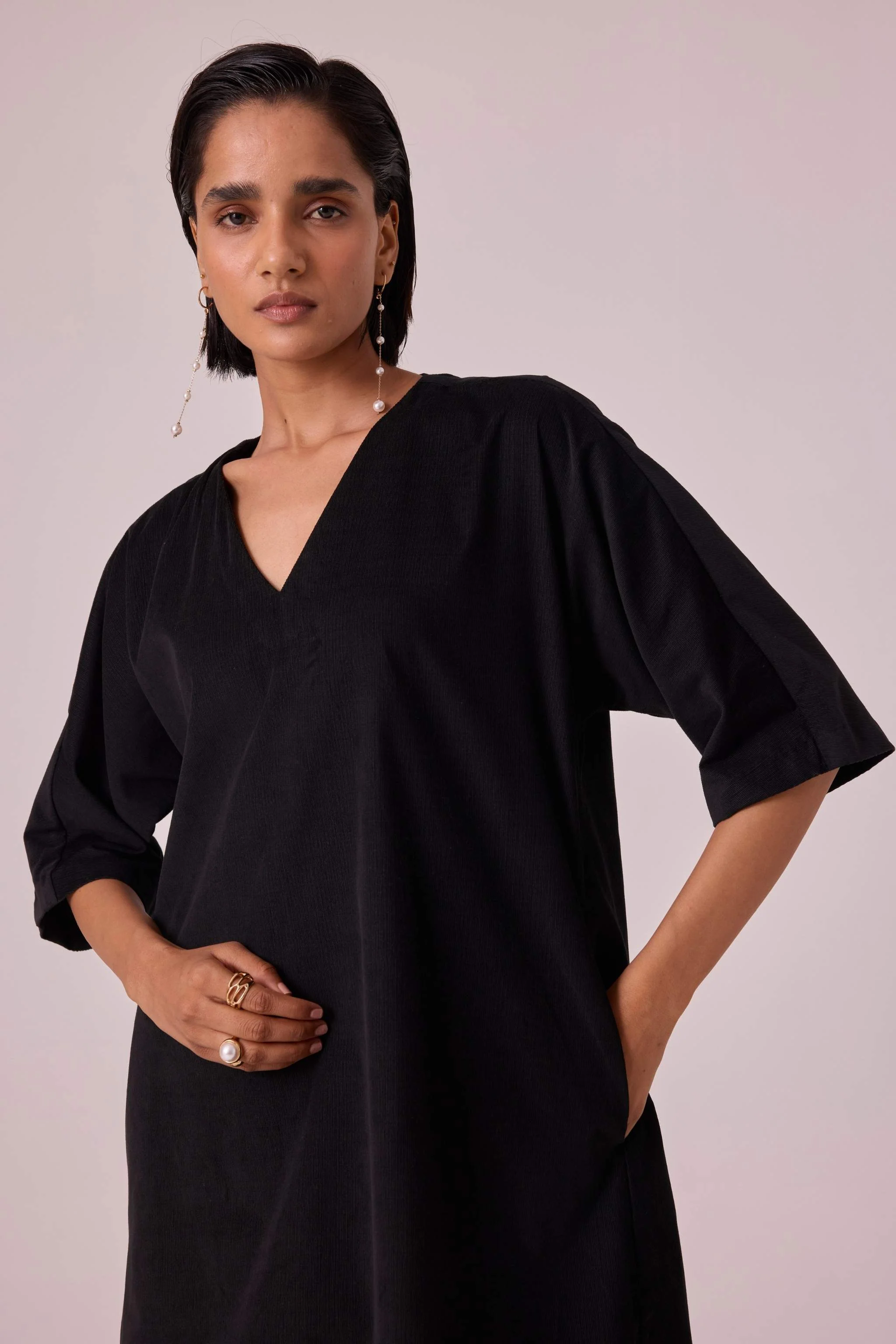Stad Black Needlecord Shift Dress - Image 5