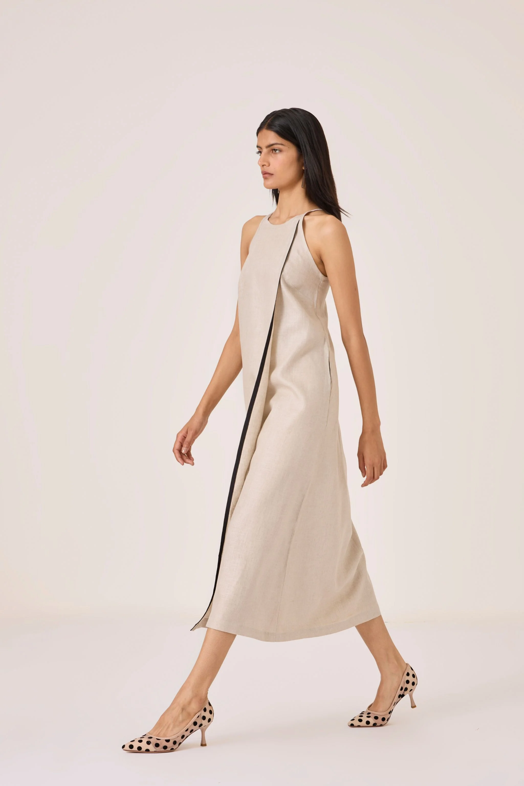 Supun Biege Linen Panelled Dress - Image 10