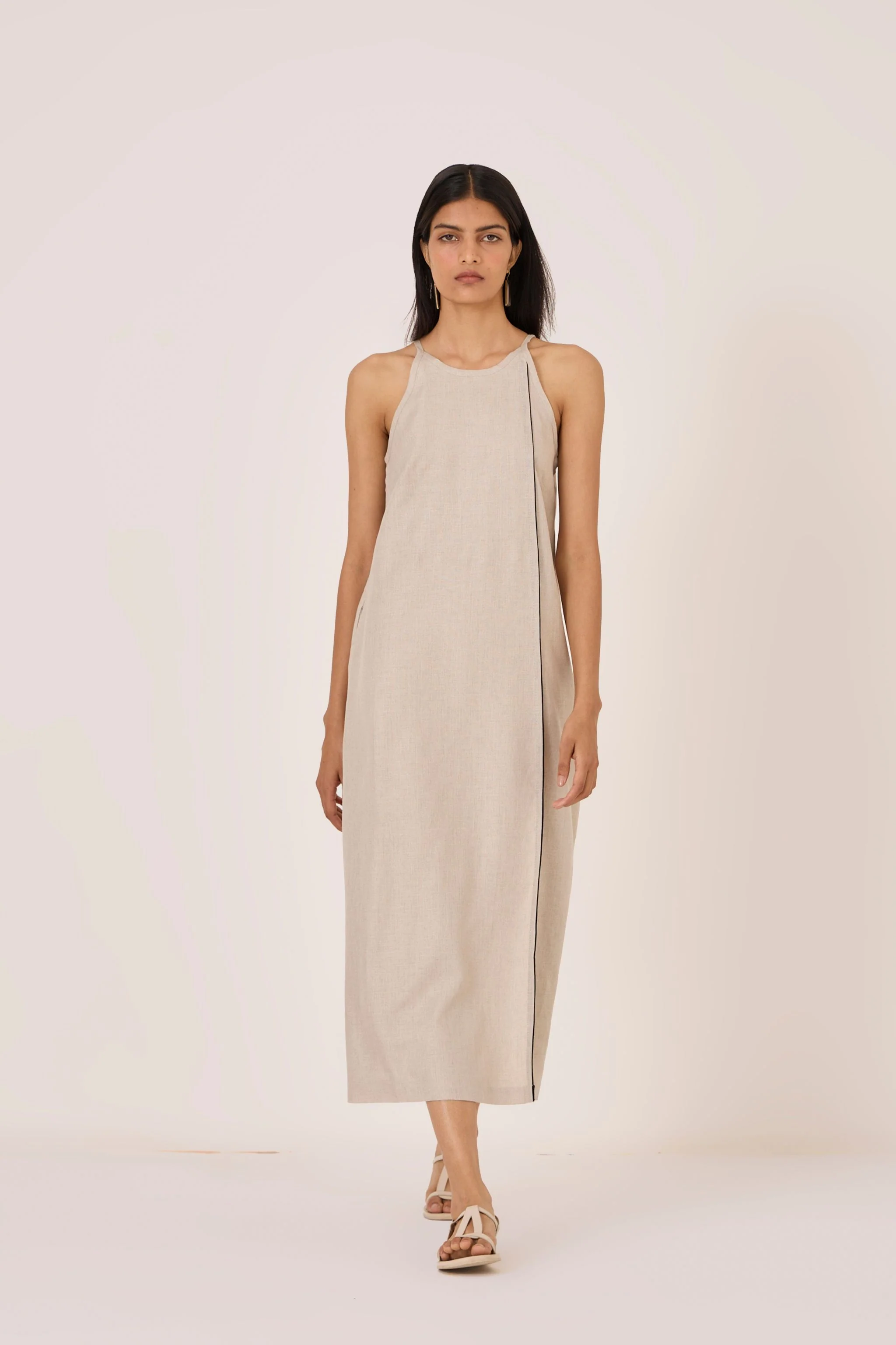 Supun Biege Linen Panelled Dress - Image 7