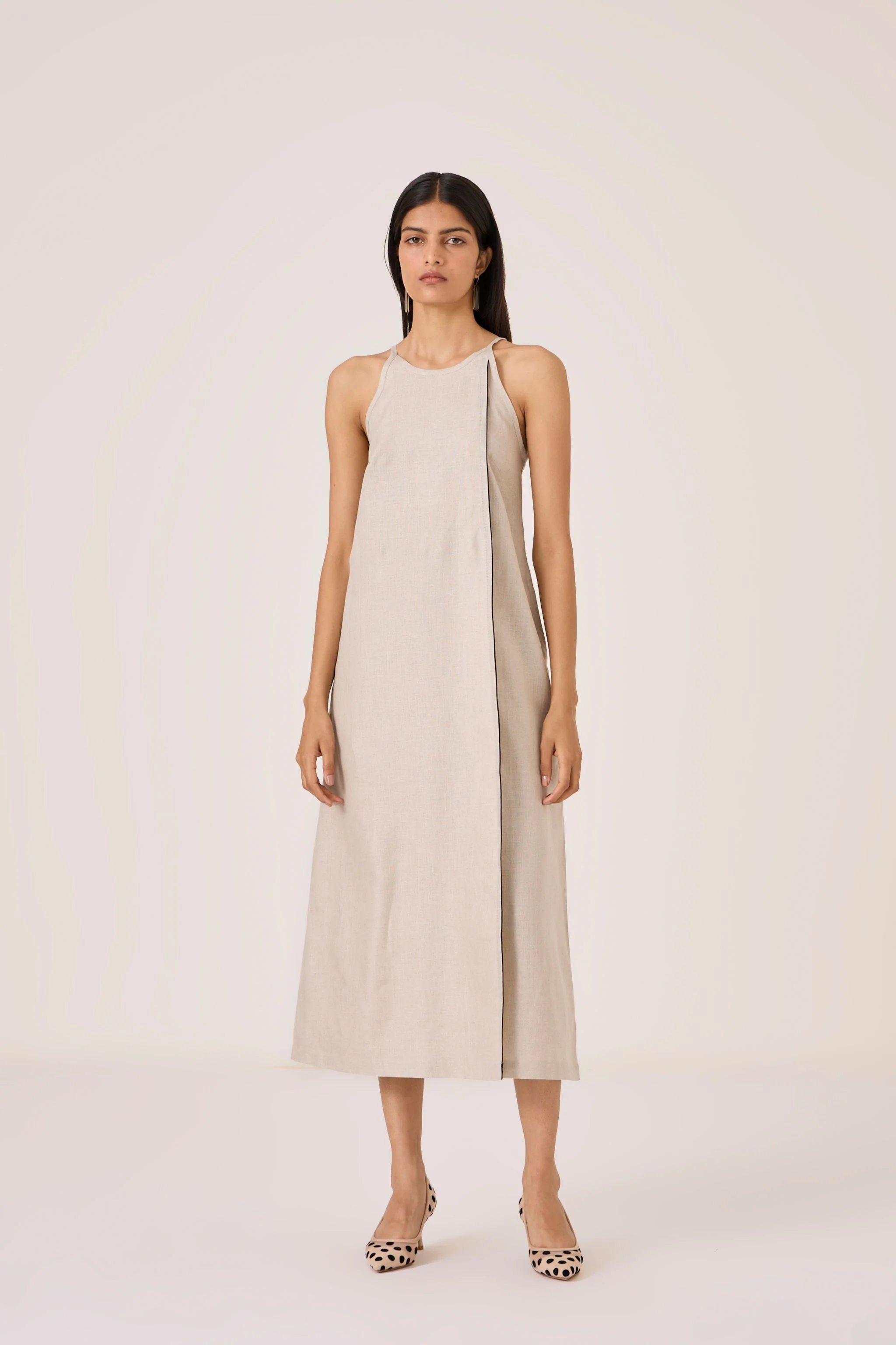 Supun Biege Linen Panelled Dress - Image 8