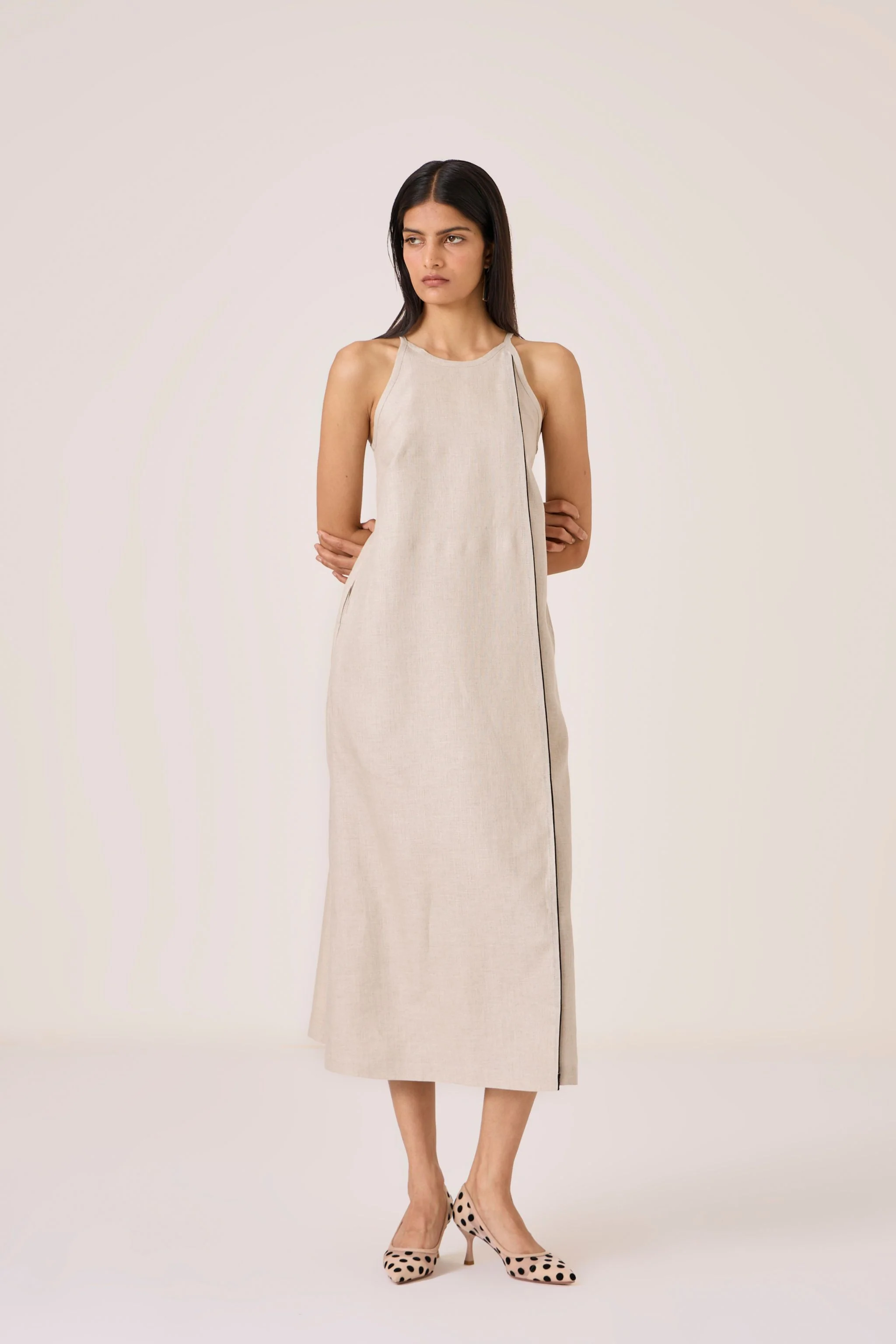 Supun Biege Linen Panelled Dress - Image 9