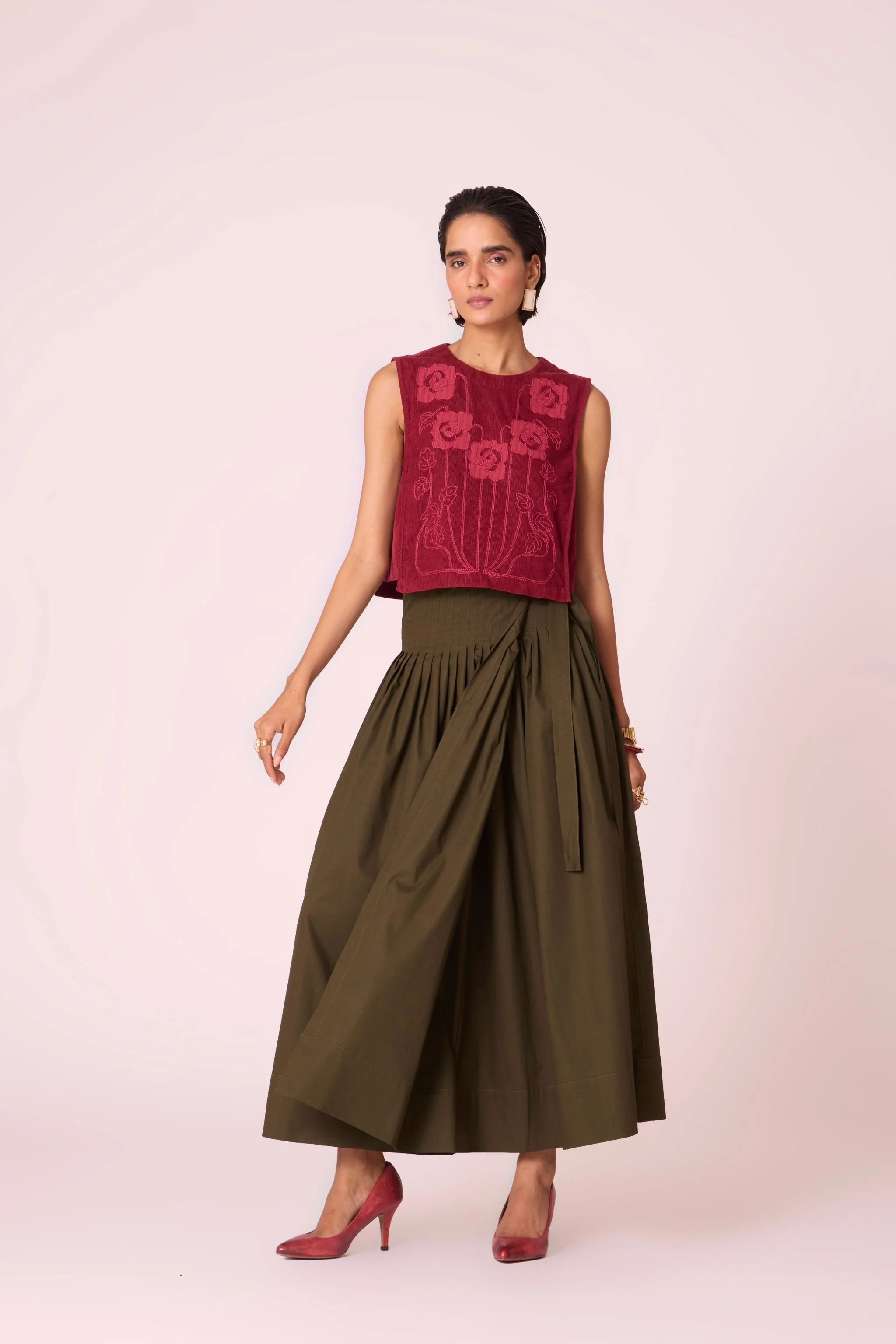 Tereza Green Pleated Wrap Skirt - Image 6