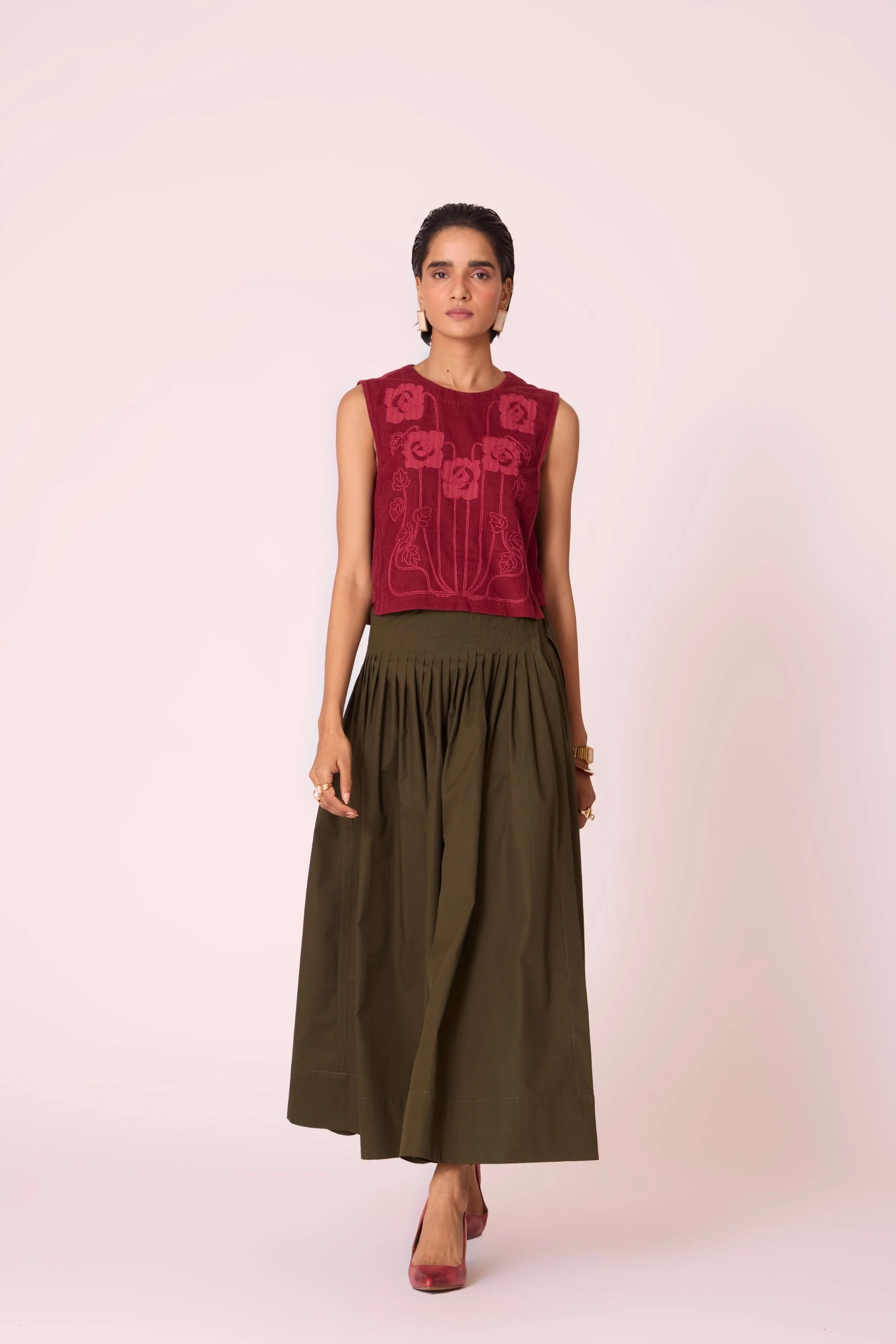 Tereza Green Pleated Wrap Skirt - Image 7