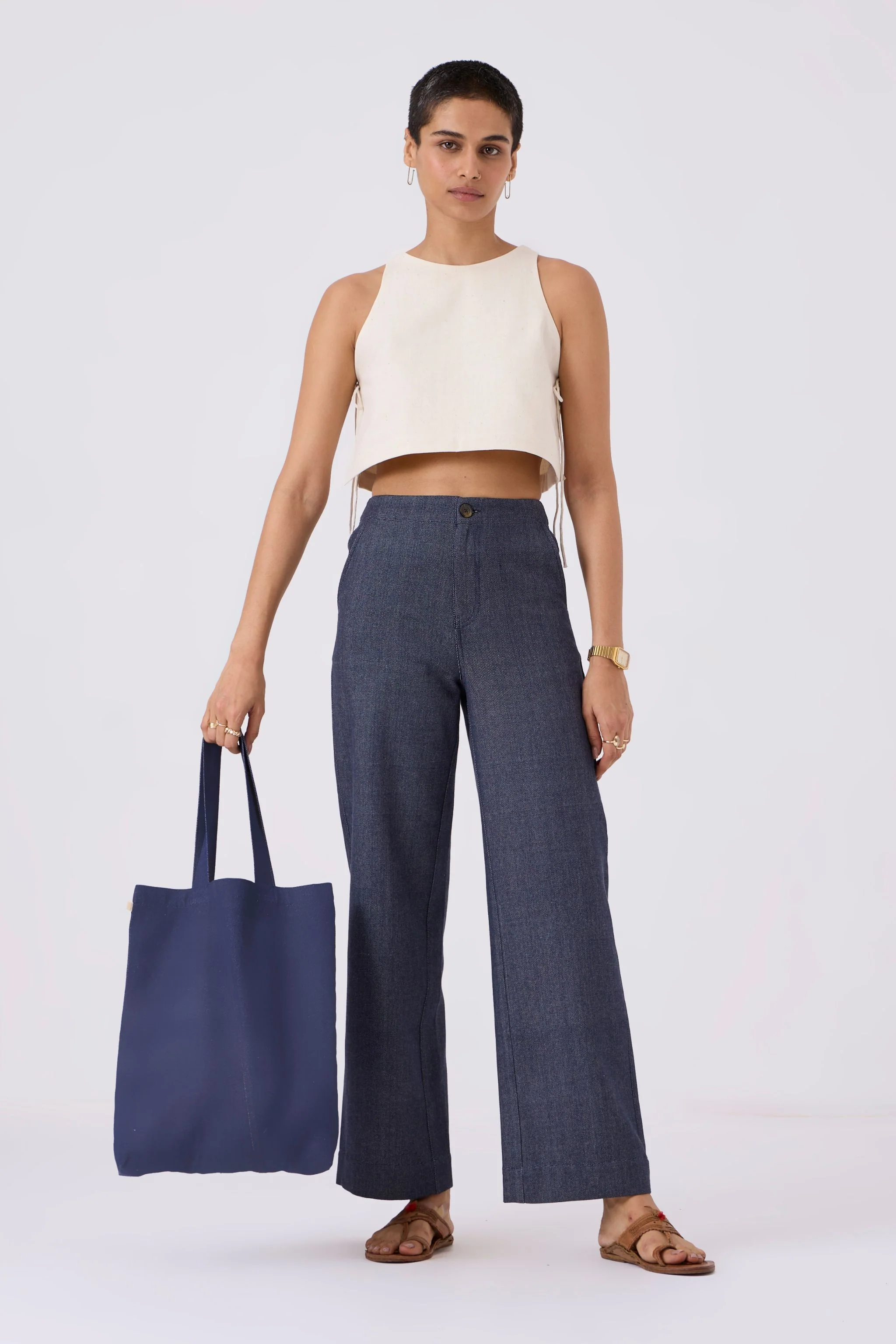 Tia Cropped Handspun Khadi Tie Top - Image 7