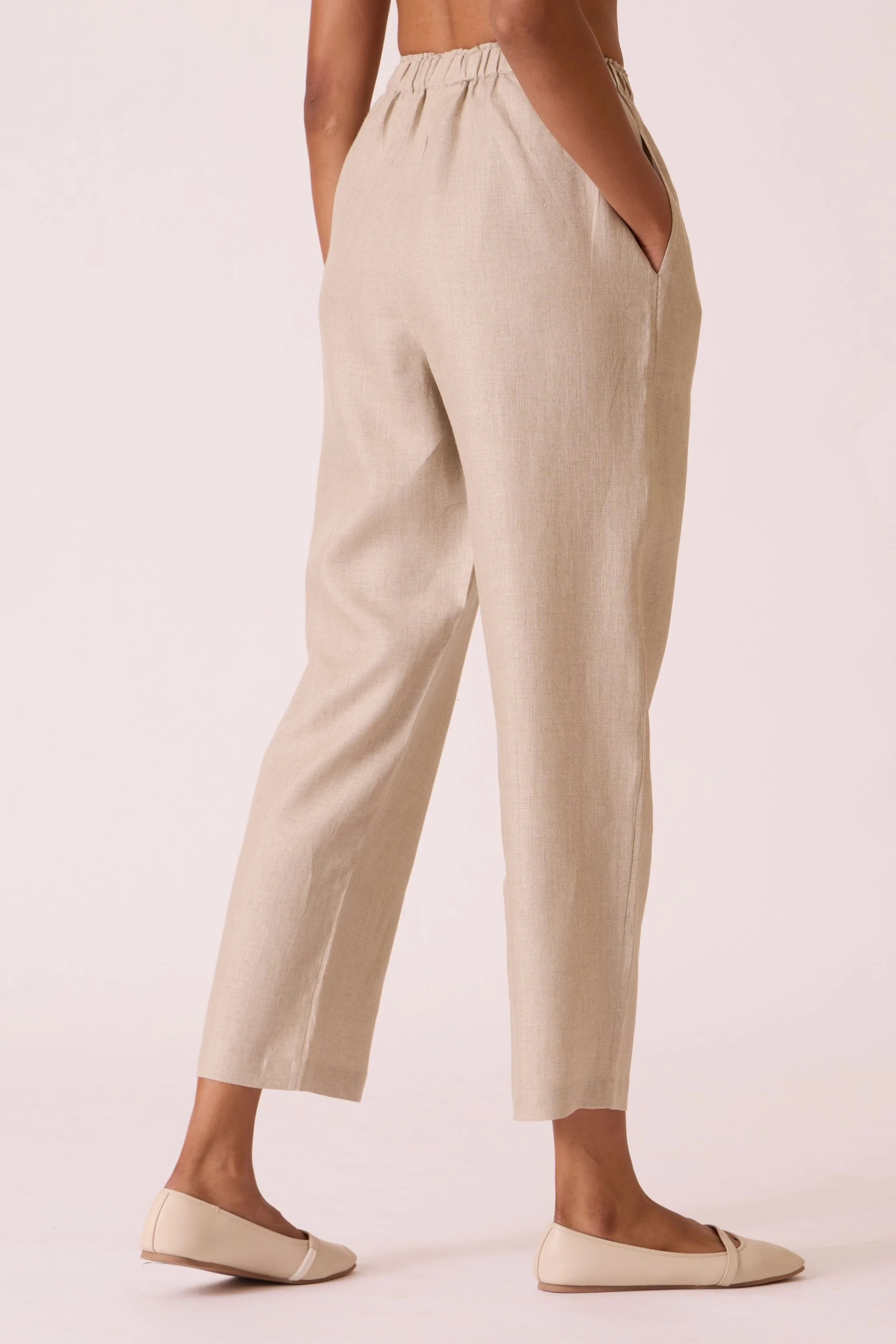 Torri Beige Linen Trousers - Image 4
